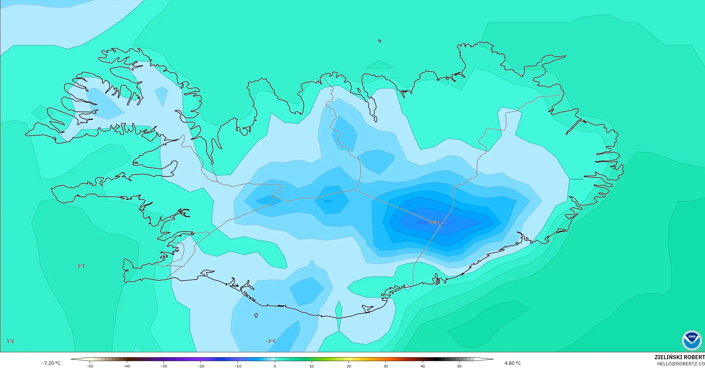 GFS model - Islandia, Titik Embun 2 m