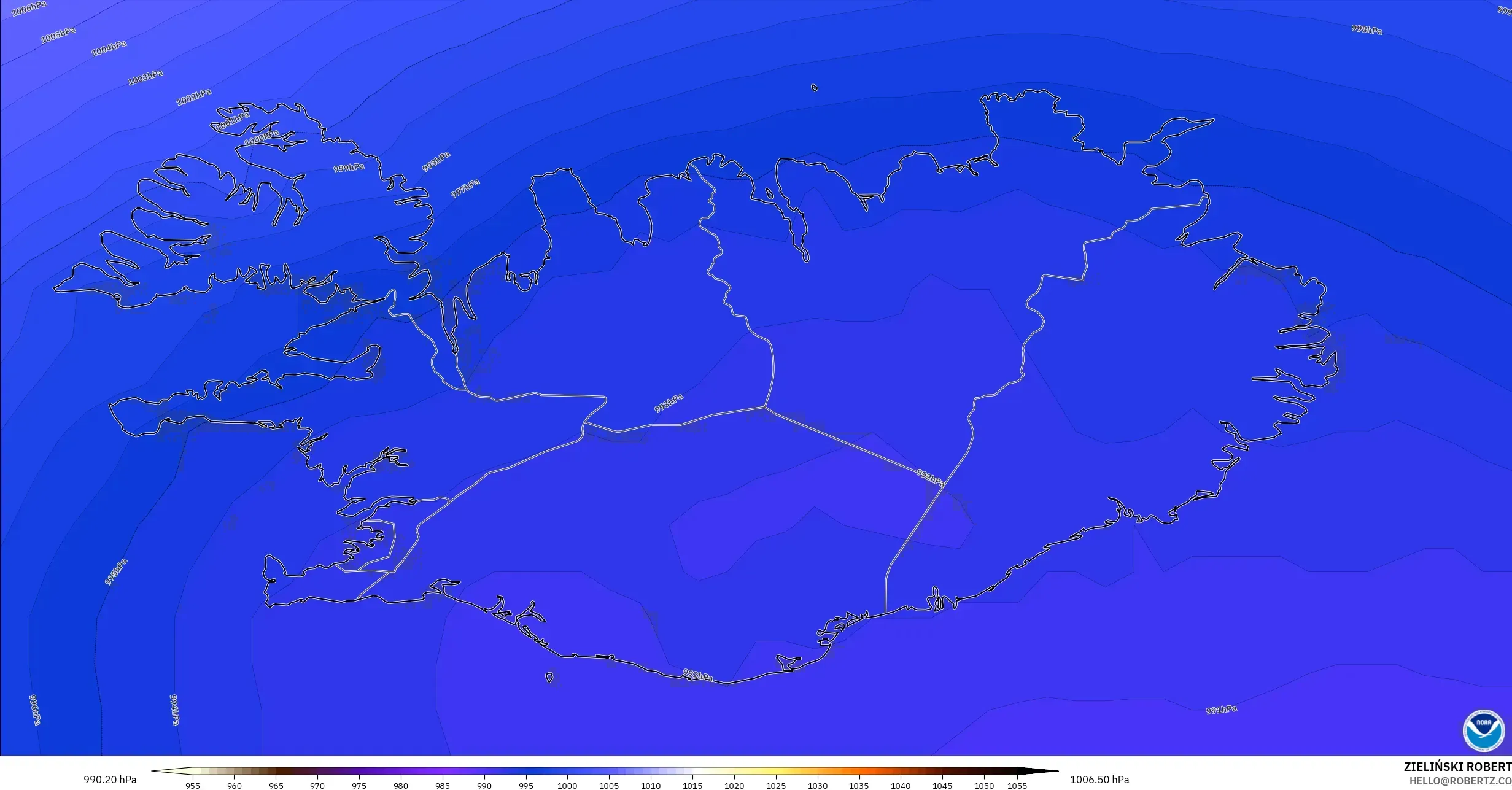 GFS model - Islandia, Tekanan