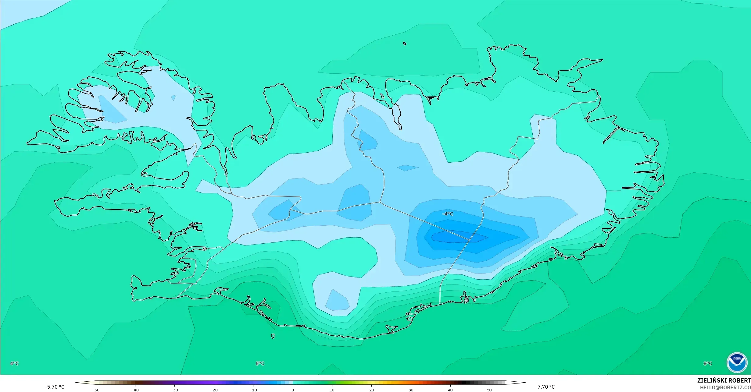GFS model - Islandia, Suhu 2 m