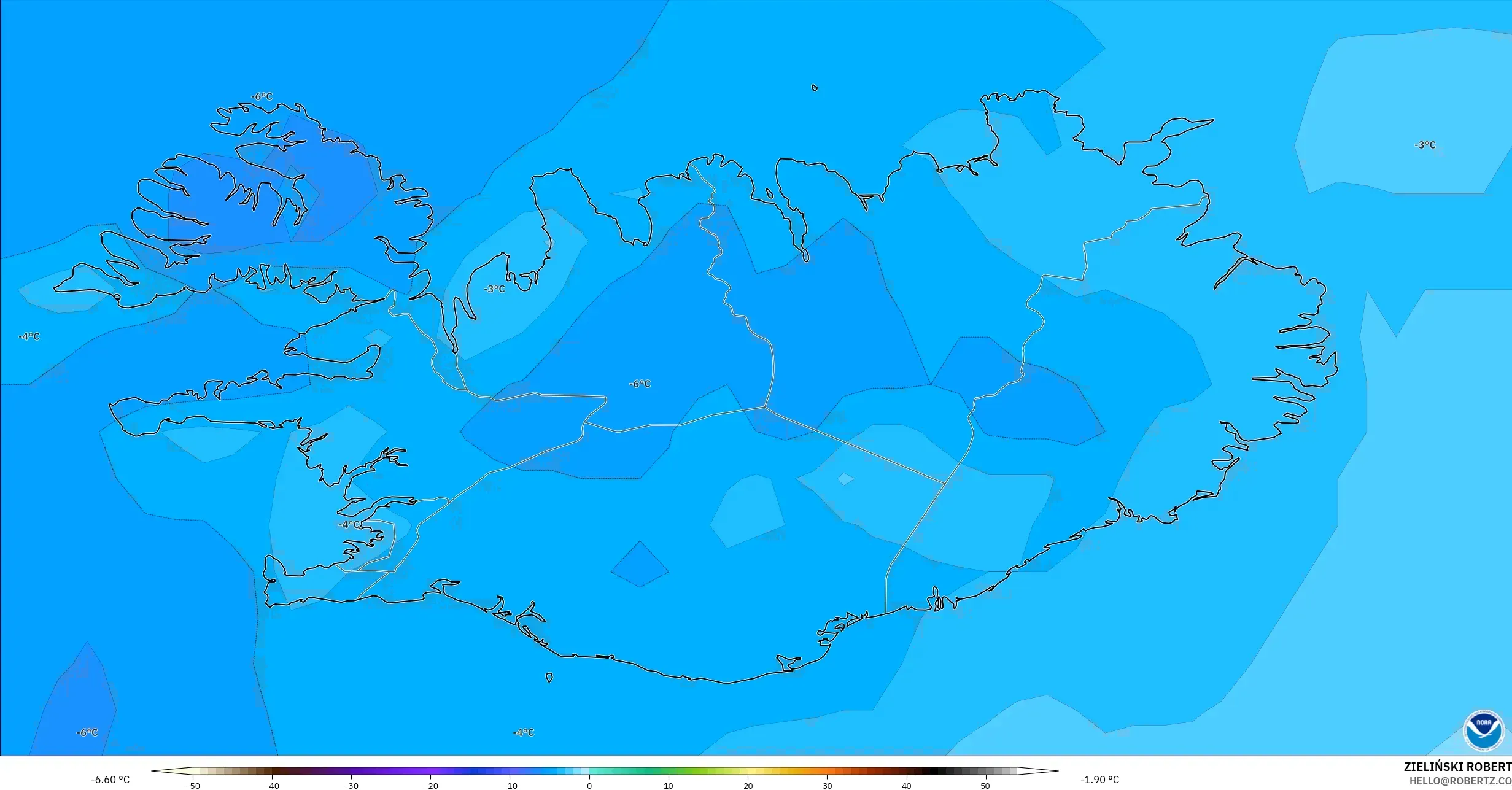 GFS model - Islandia, Suhu 850 hPa