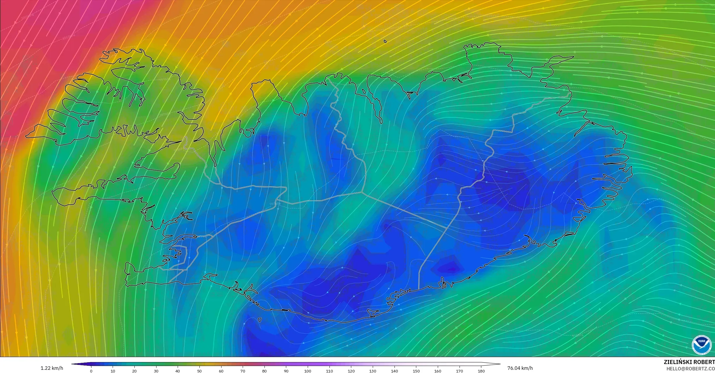 GFS model - Islandia, Angin 10 m