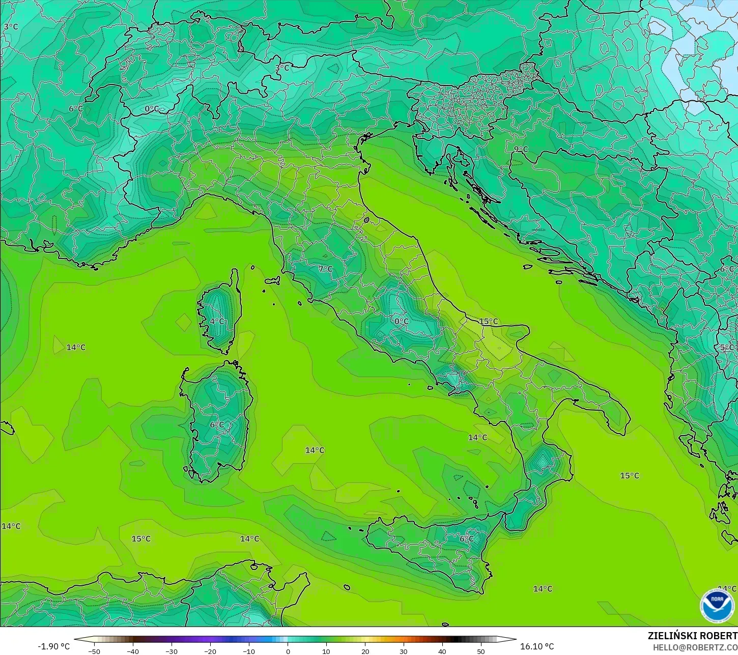 GFS model - Italia, Titik Embun 2 m