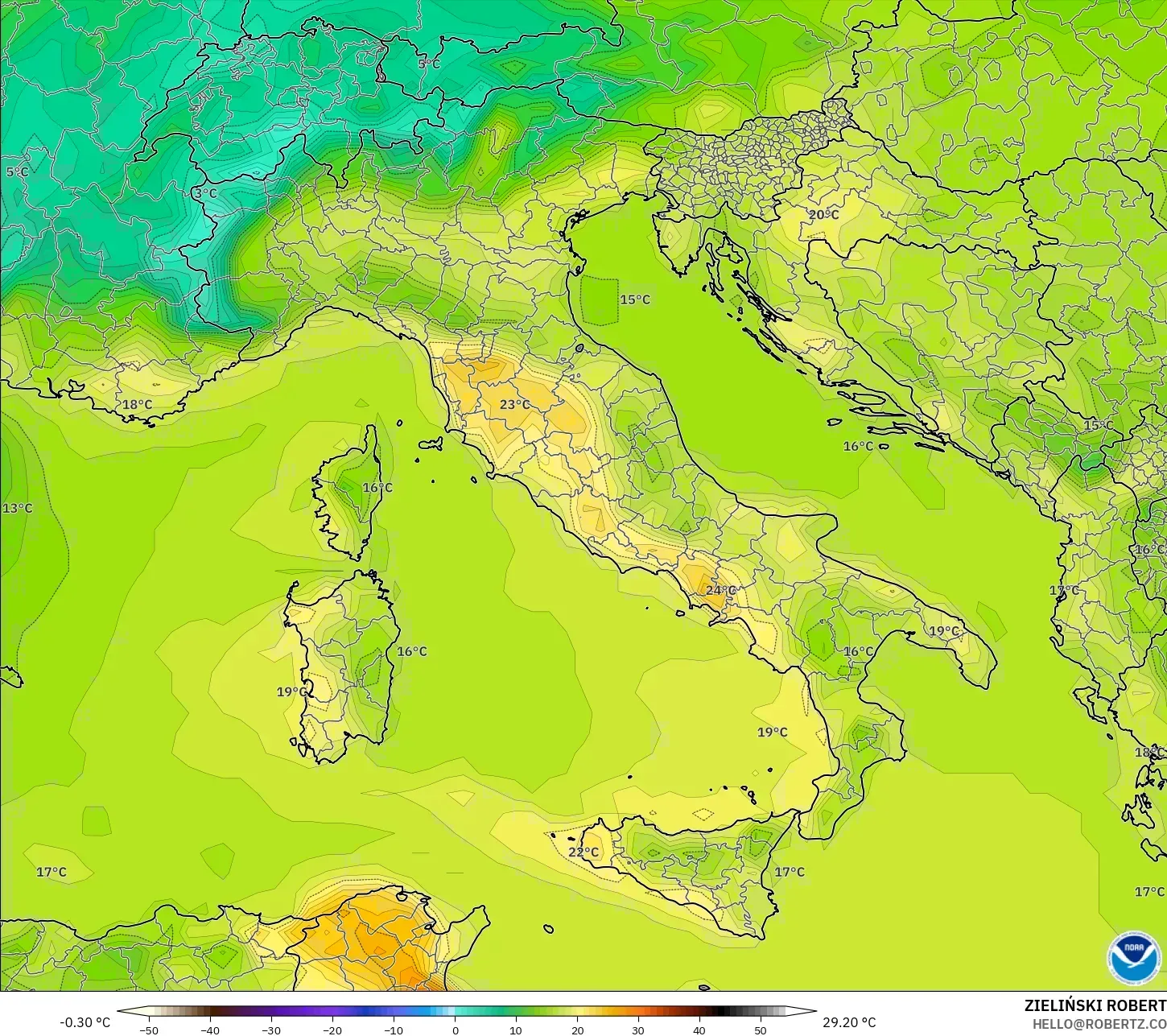 GFS model - Italia, Suhu 2 m