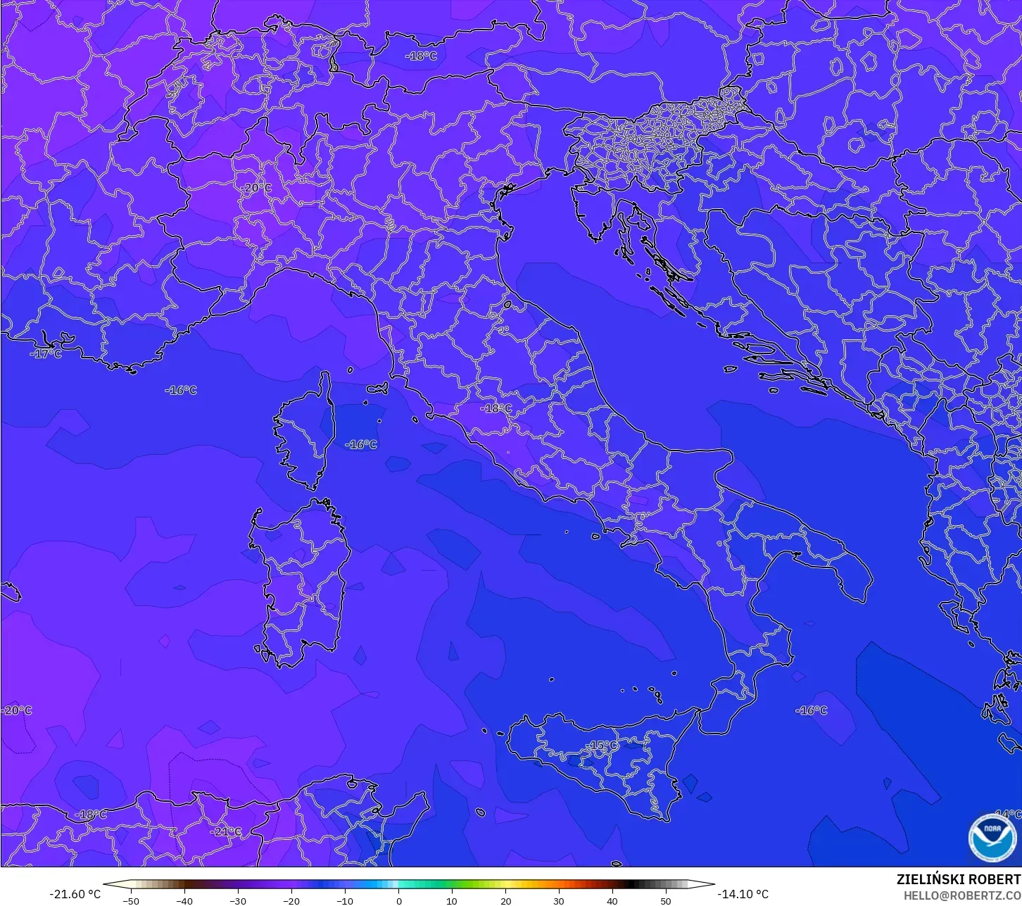 GFS model - Italia, Suhu 500 hPa