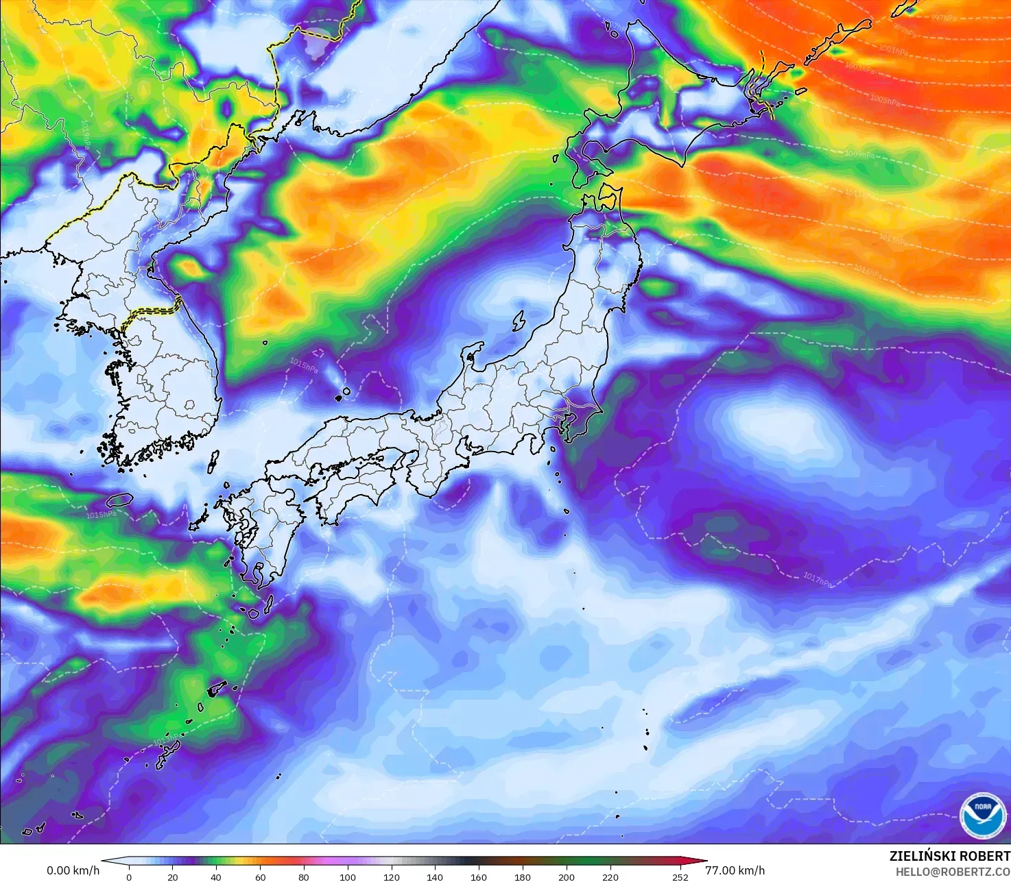 GFS model - Jepang, Puncak Hembusan