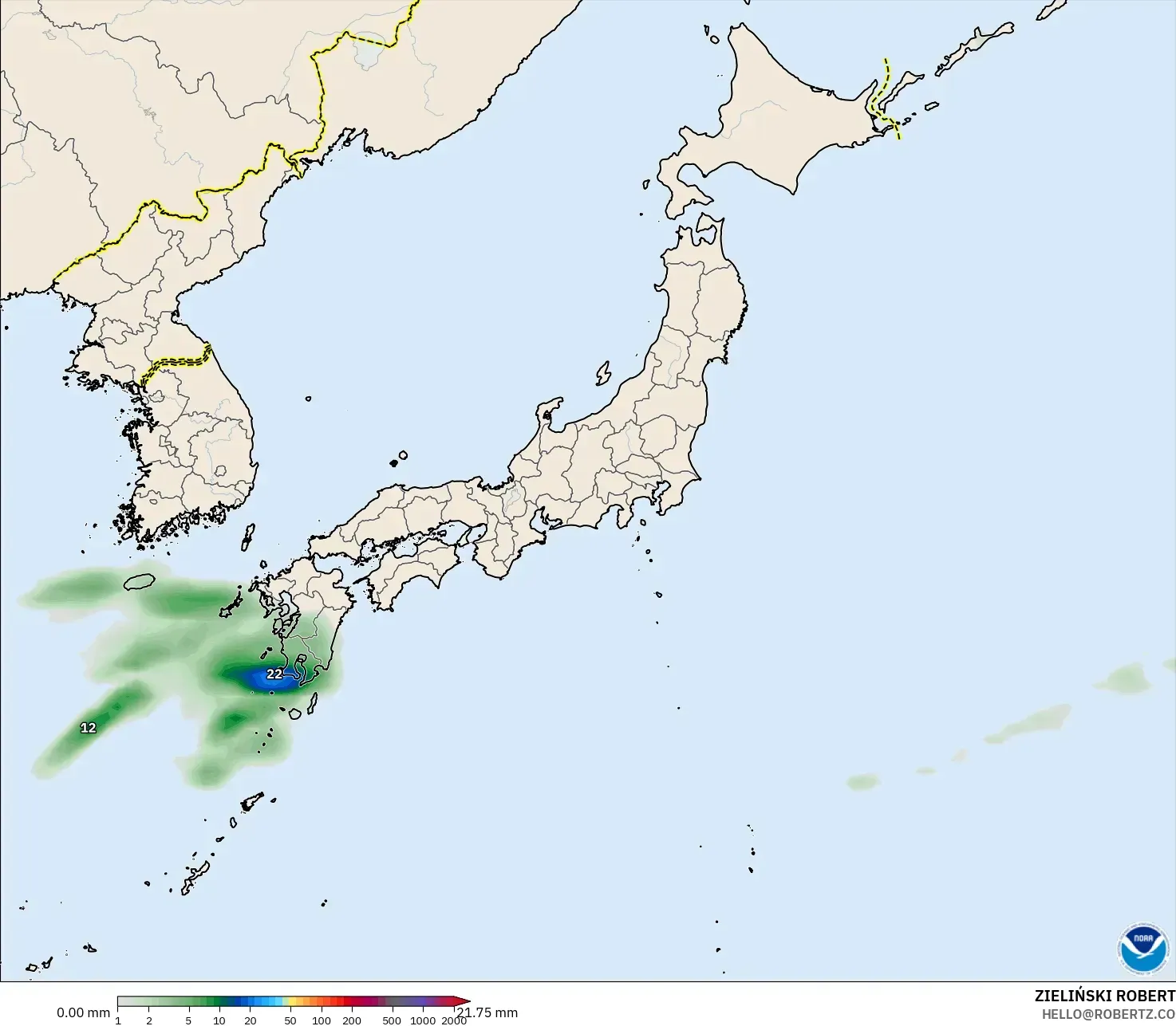 GFS model - Jepang, Akumulasi Curah Hujan