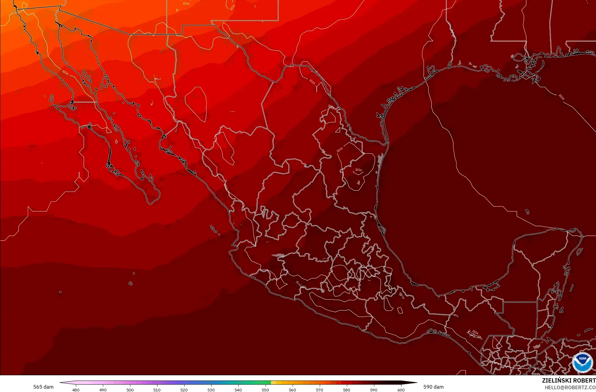 GFS model - Meksiko, Ketinggian geopotensial pada 500 hPa