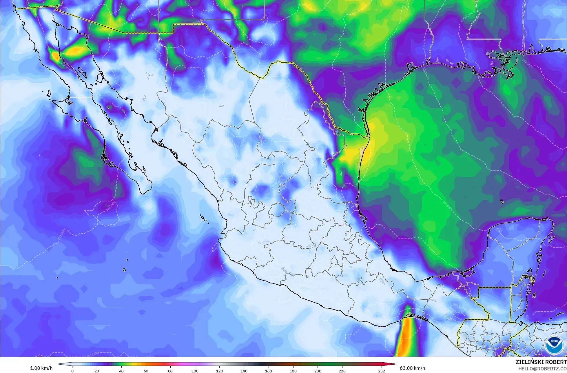 GFS model - Meksiko, Hembusan Angin