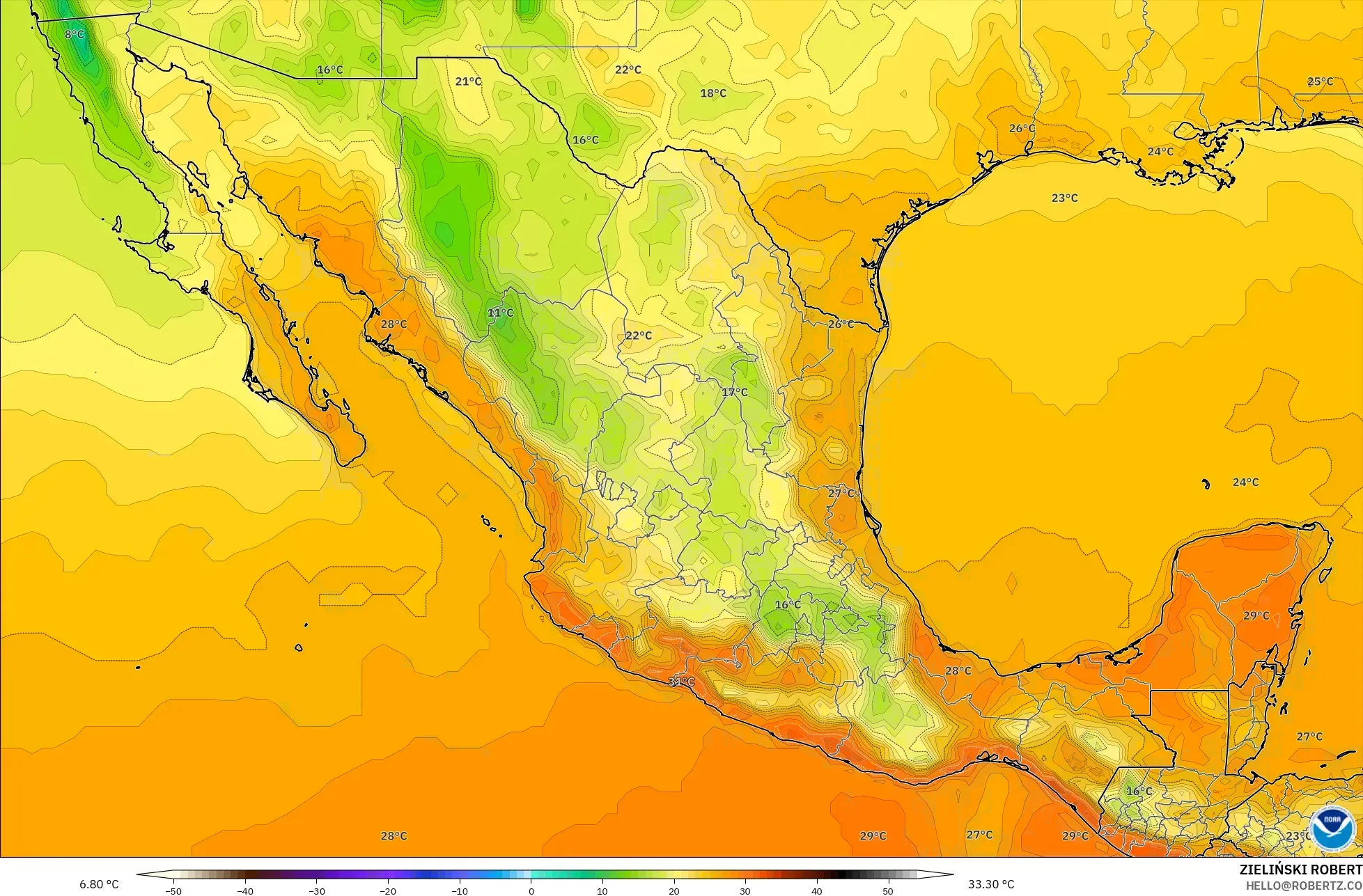 GFS model - Meksiko, Suhu 2 m