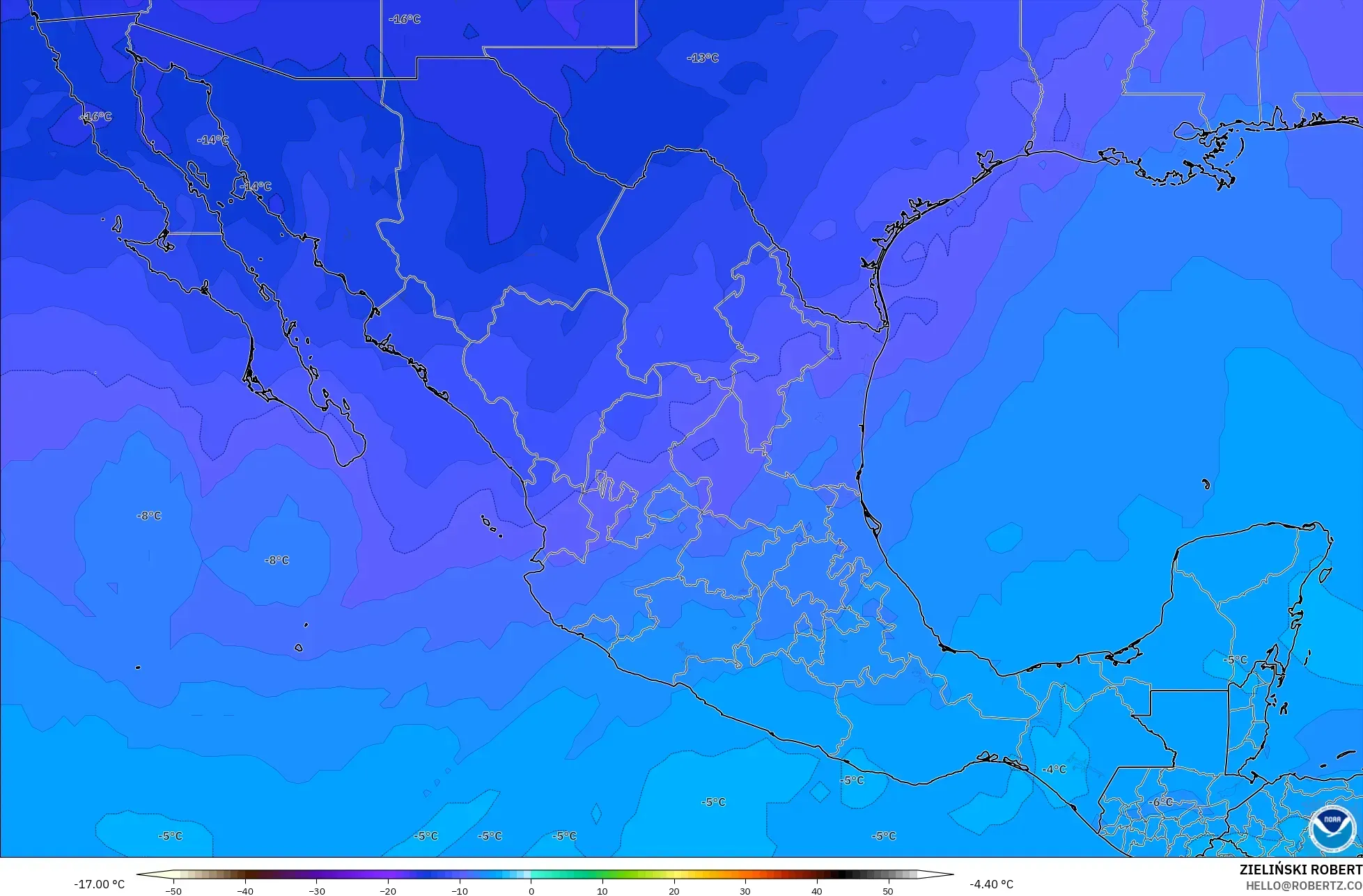 GFS model - Meksiko, Suhu 500 hPa