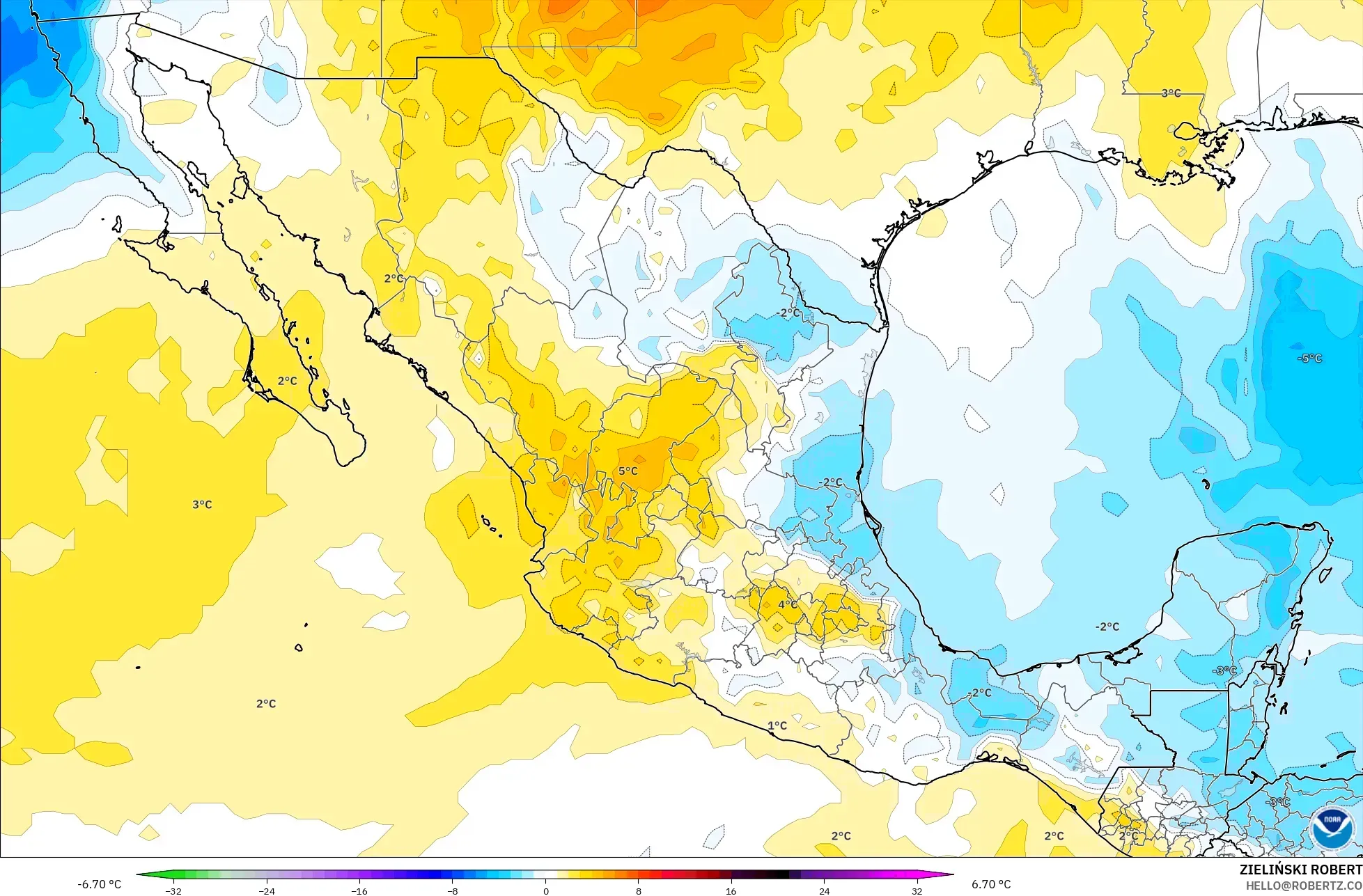 GFS model - Meksiko, Anomali Suhu 850 hPa