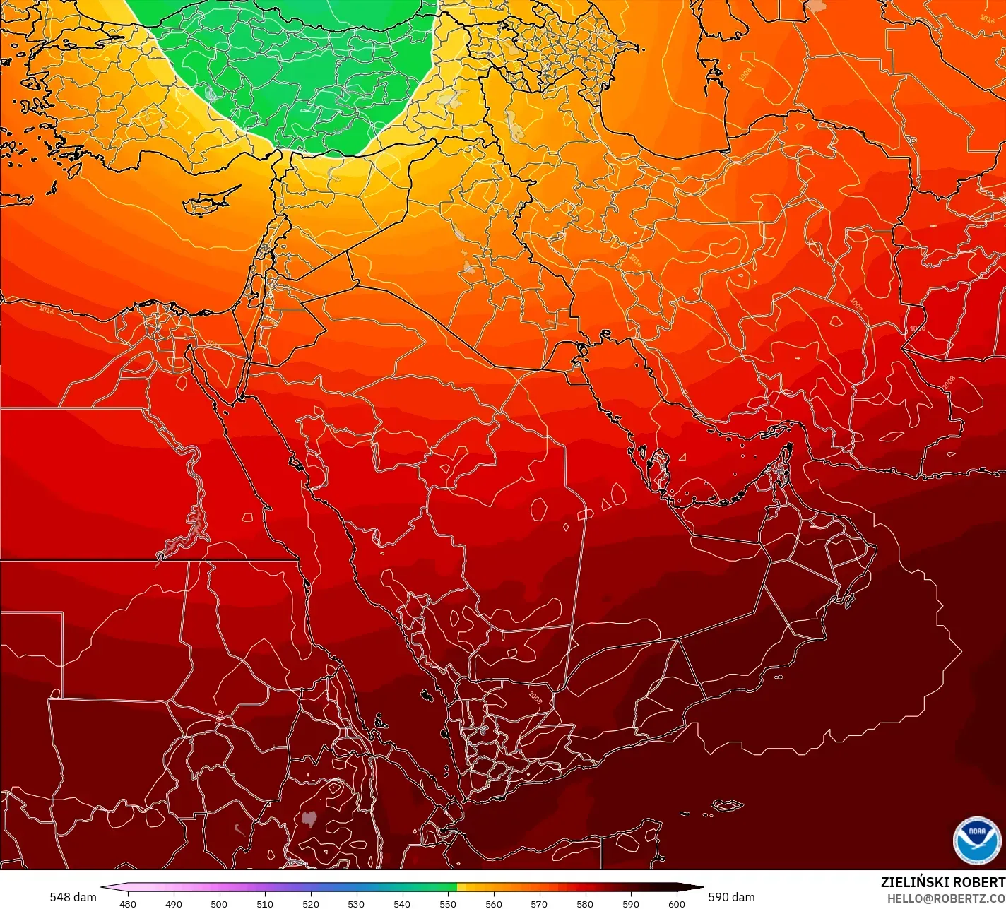 GFS model - Timur Tengah, Ketinggian geopotensial pada 500 hPa