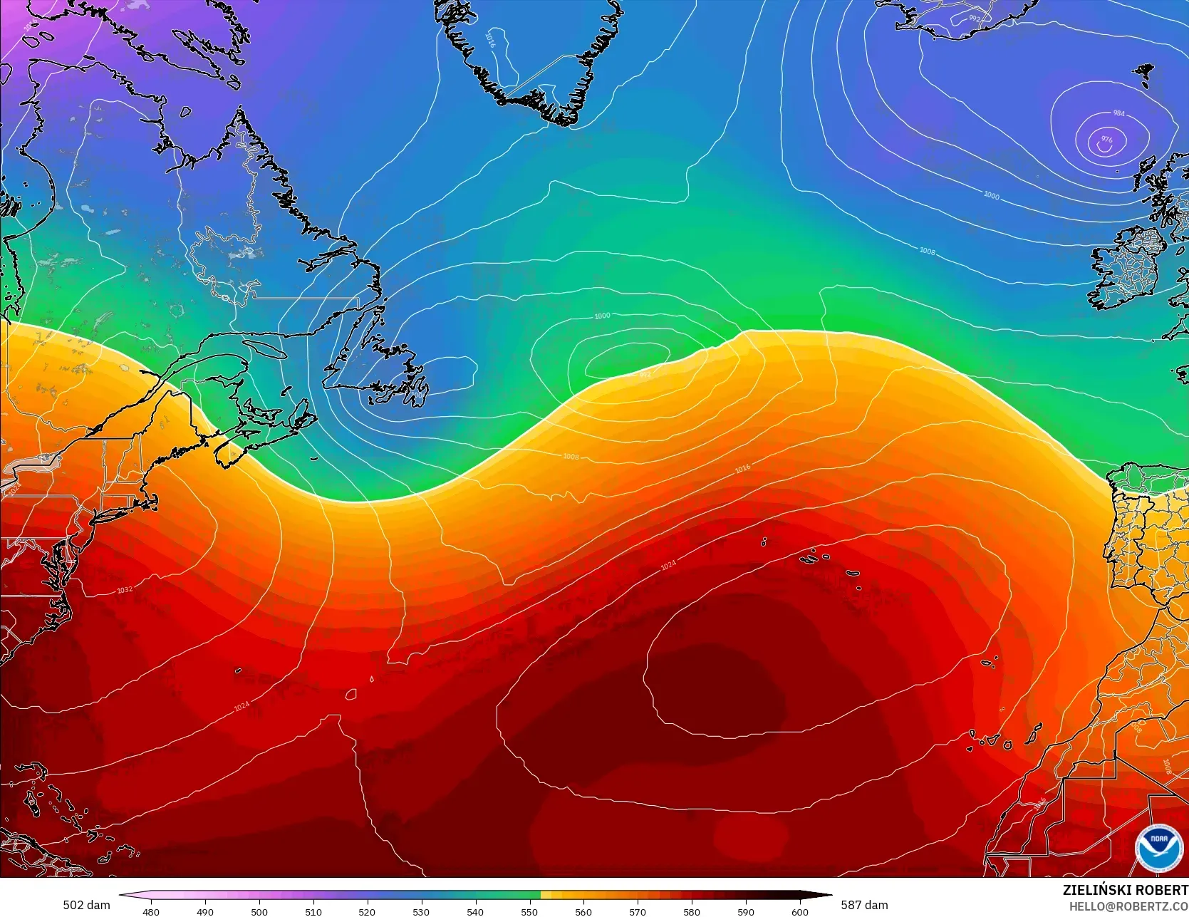 GFS model - Atlantik Utara, Ketinggian geopotensial pada 500 hPa