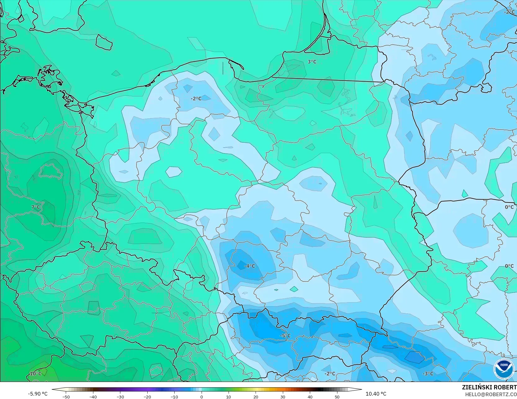 GFS model - Polandia, Titik Embun 2 m