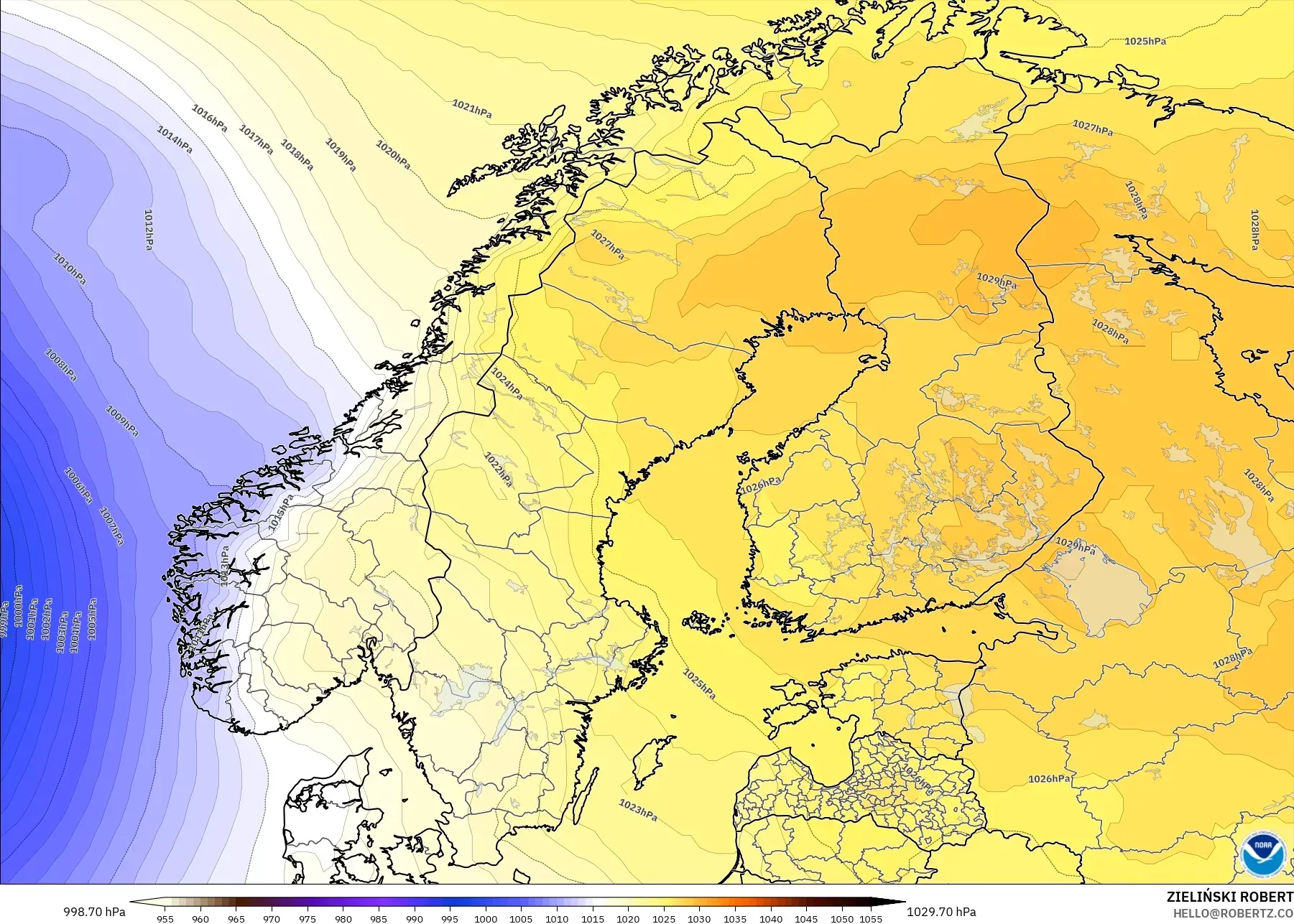 GFS model - Skandinavia, Tekanan