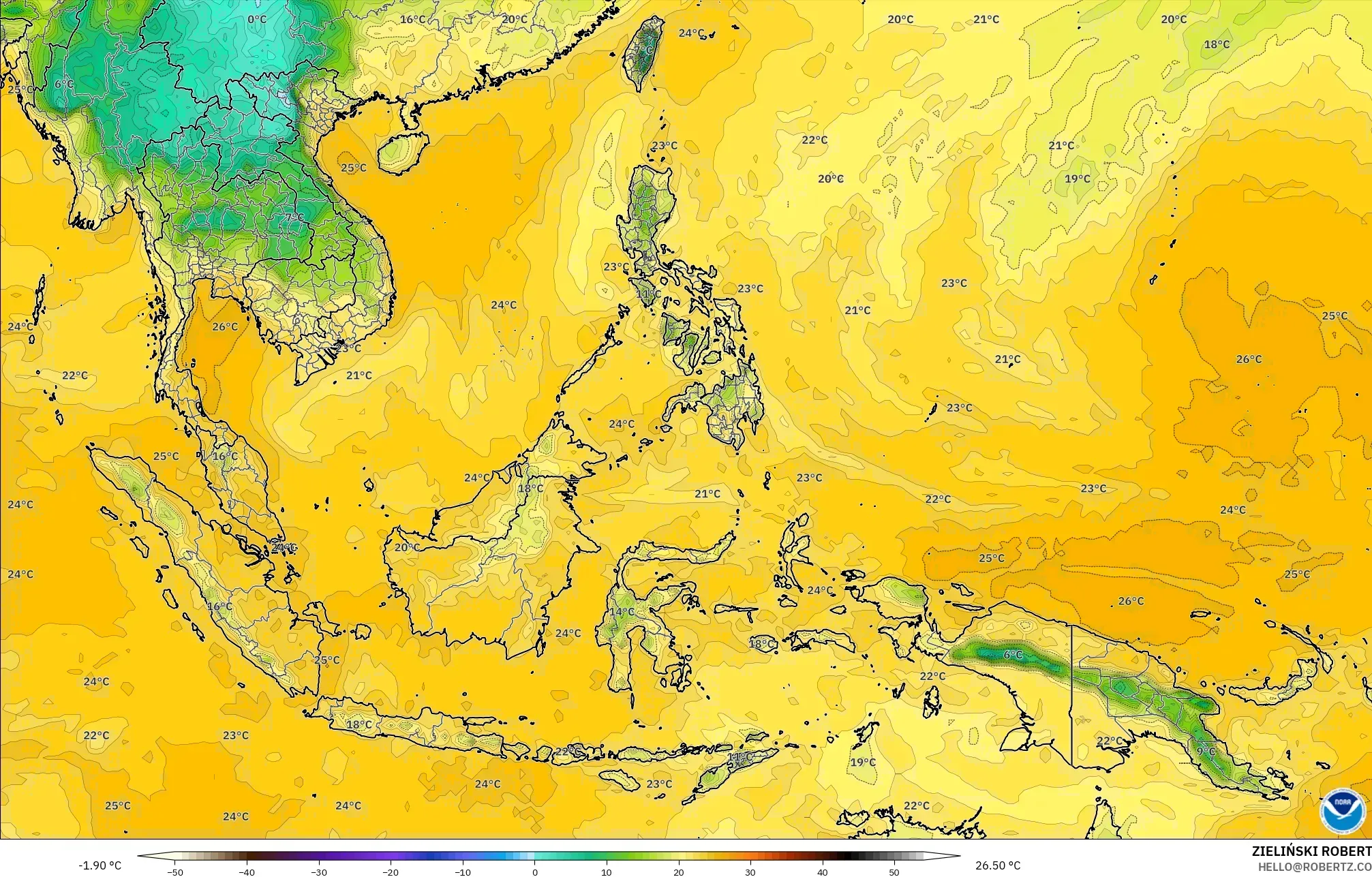 GFS model - Asia Tenggara, Titik Embun 2 m