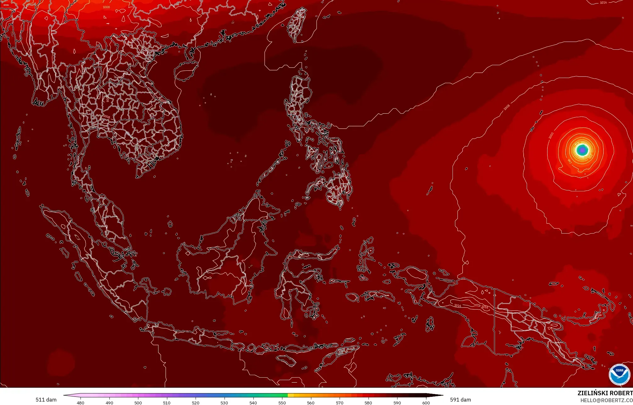 GFS model - Asia Tenggara, Ketinggian geopotensial pada 500 hPa