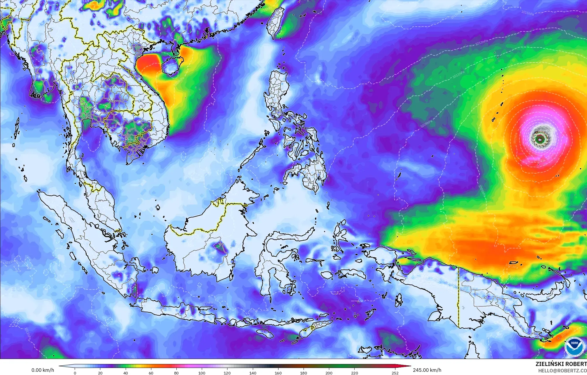 GFS model - Asia Tenggara, Puncak Hembusan
