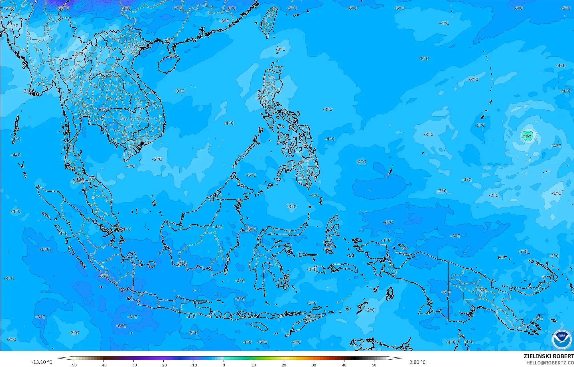 GFS model - Asia Tenggara, Suhu 500 hPa