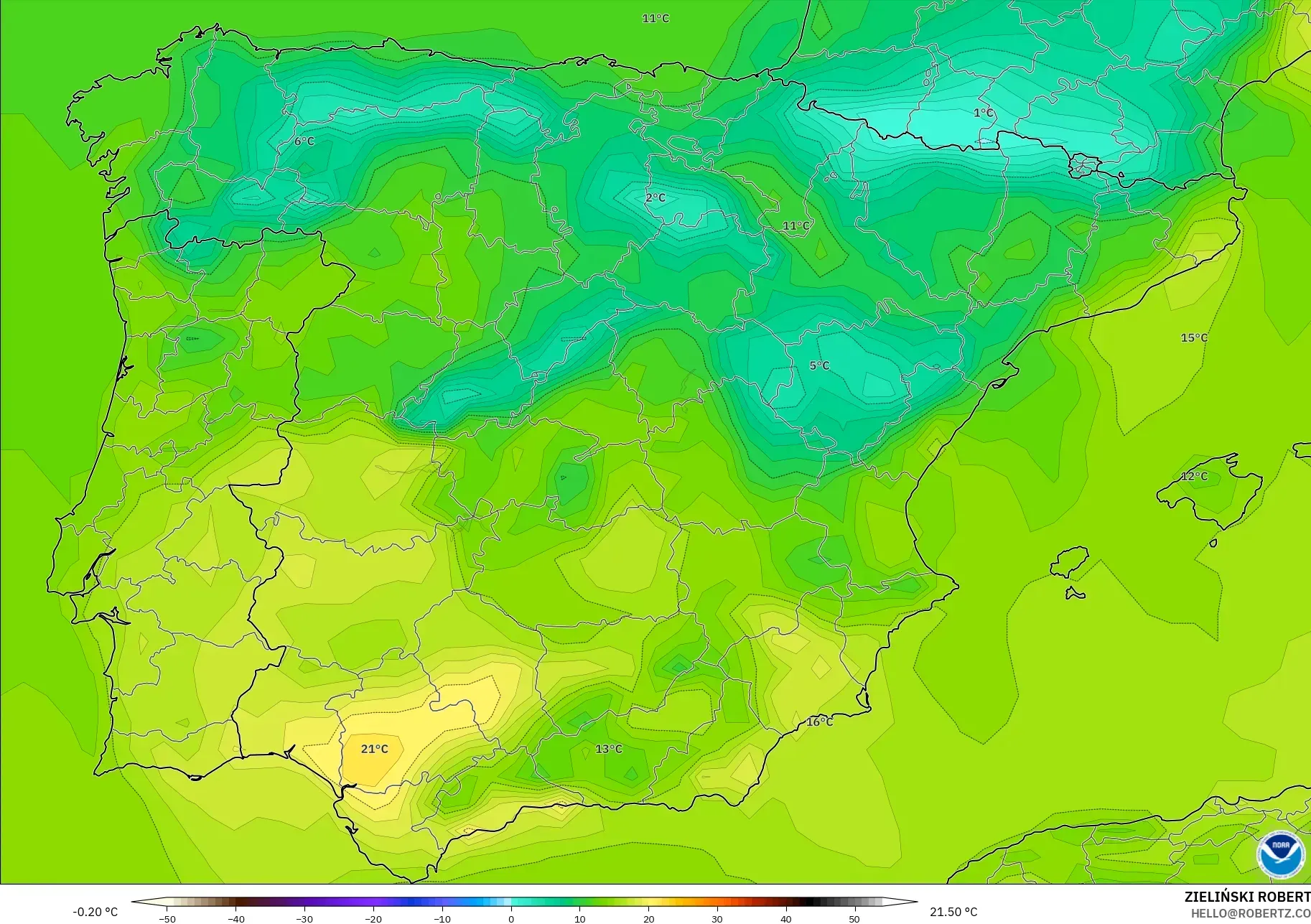 GFS model - Spanyol, Suhu 2 m