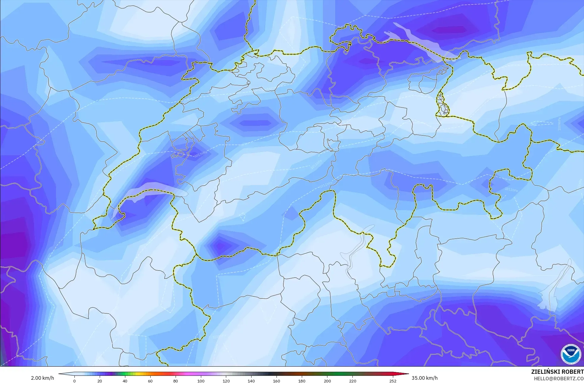 GFS model - Swiss, Hembusan Angin