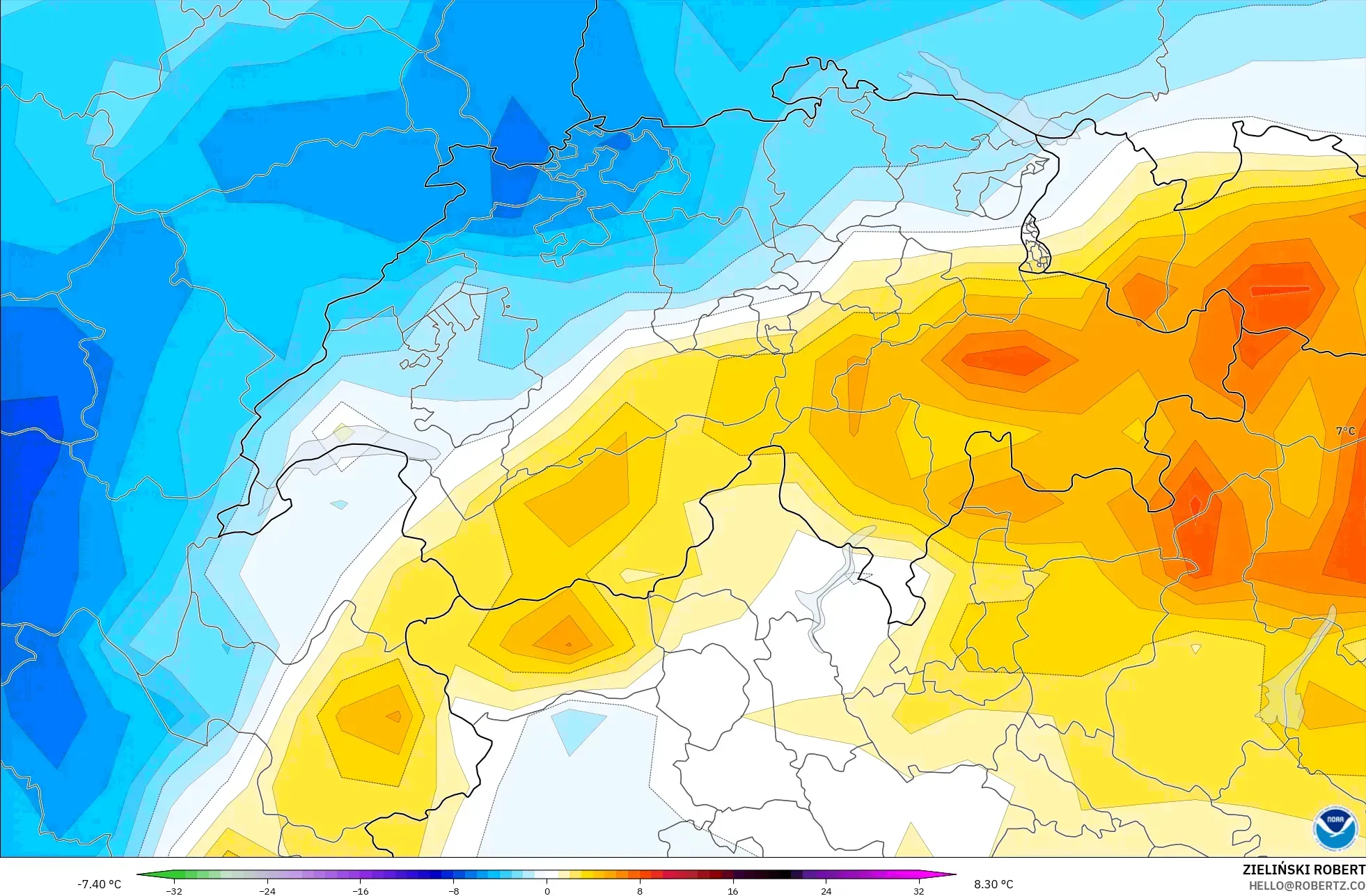 GFS model - Swiss, Anomali Suhu 2 m