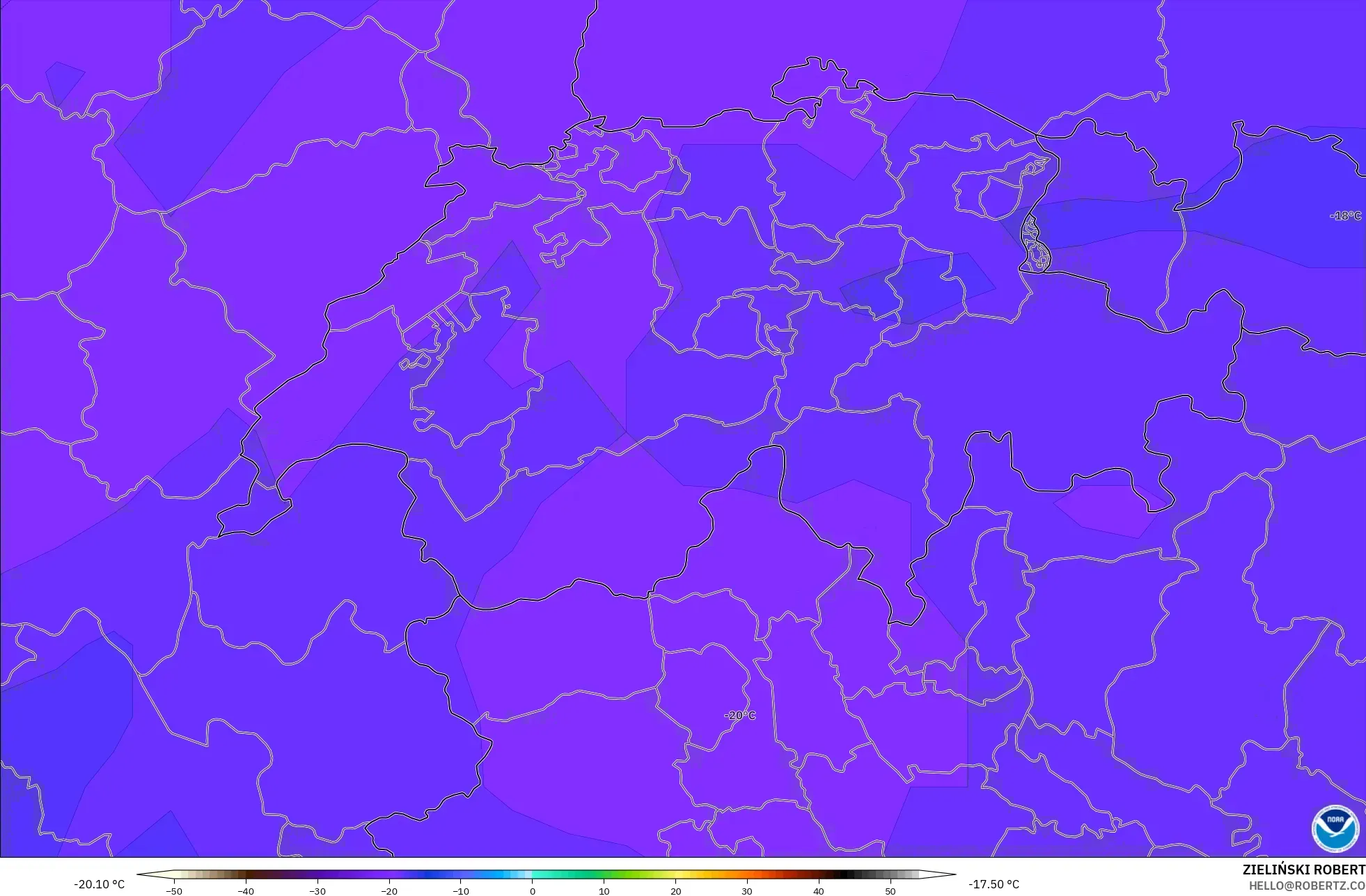 GFS model - Swiss, Suhu 500 hPa