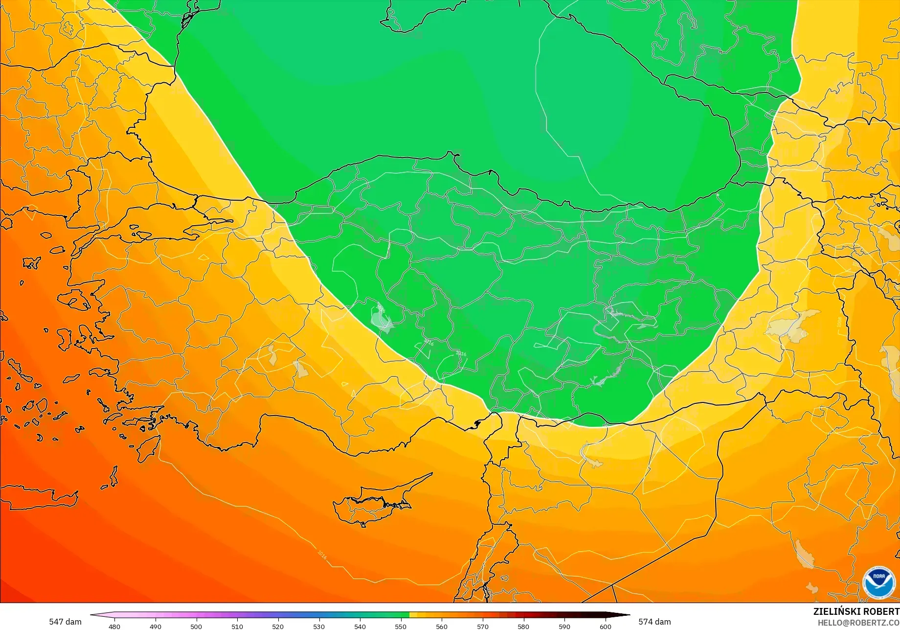 GFS model - Turki, Ketinggian geopotensial pada 500 hPa