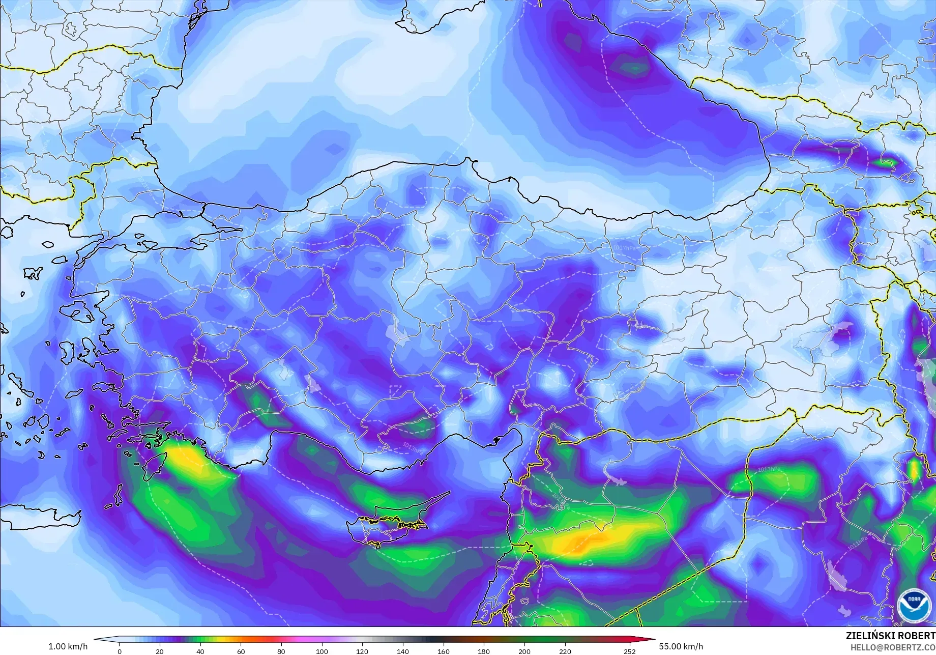 GFS model - Turki, Puncak Hembusan