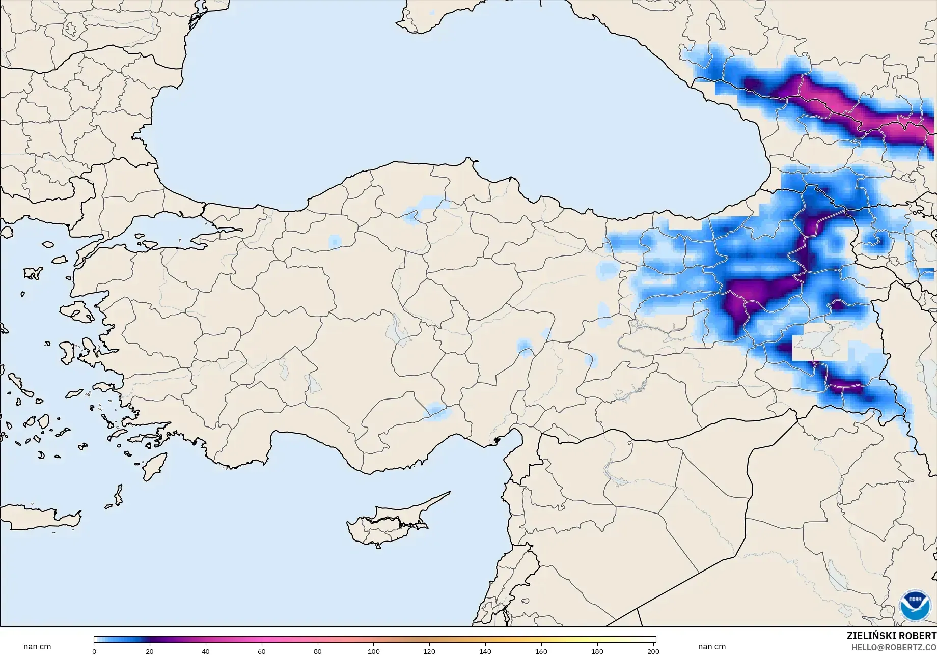 GFS model - Turki, Kedalaman Salju
