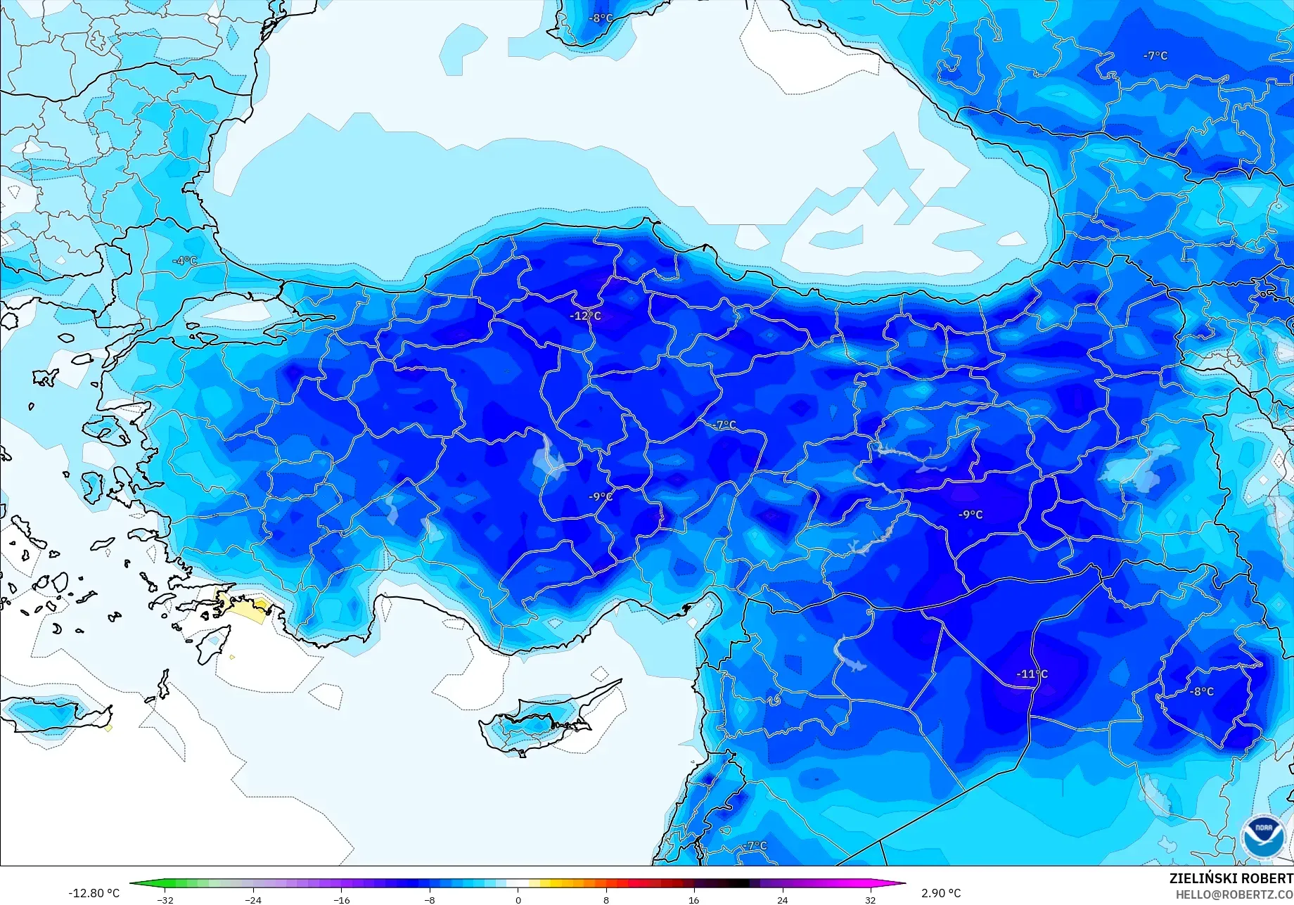 GFS model - Turki, Anomali Suhu 2 m