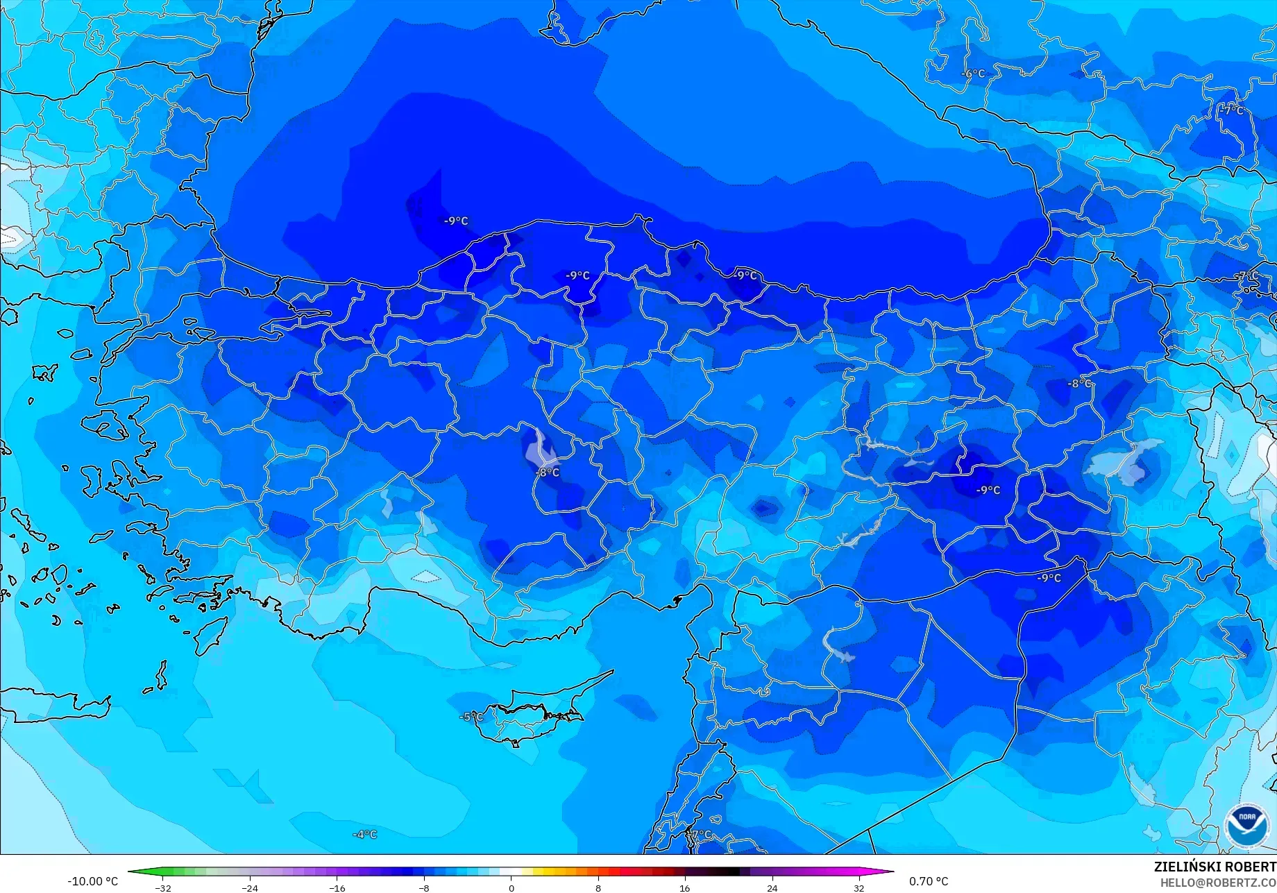 GFS model - Turki, Anomali Suhu 850 hPa