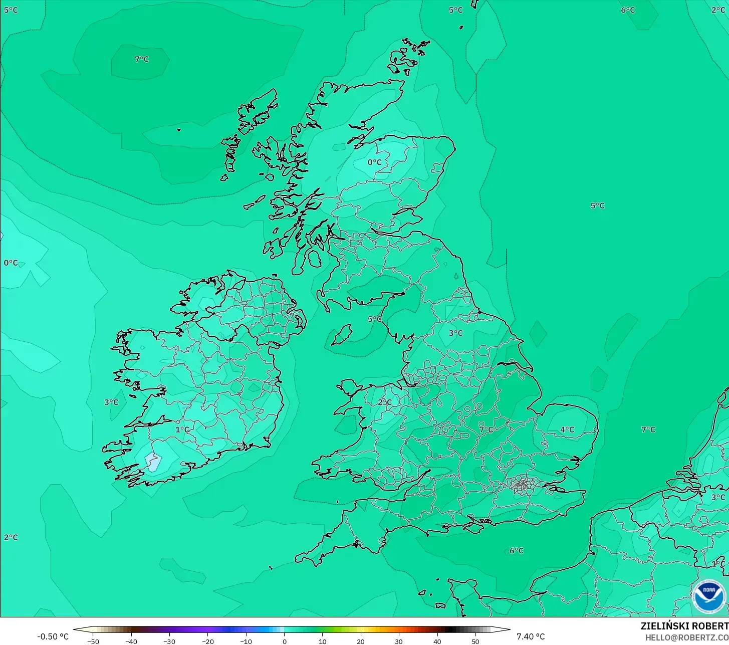 GFS model - Britania Raya, Titik Embun 2 m