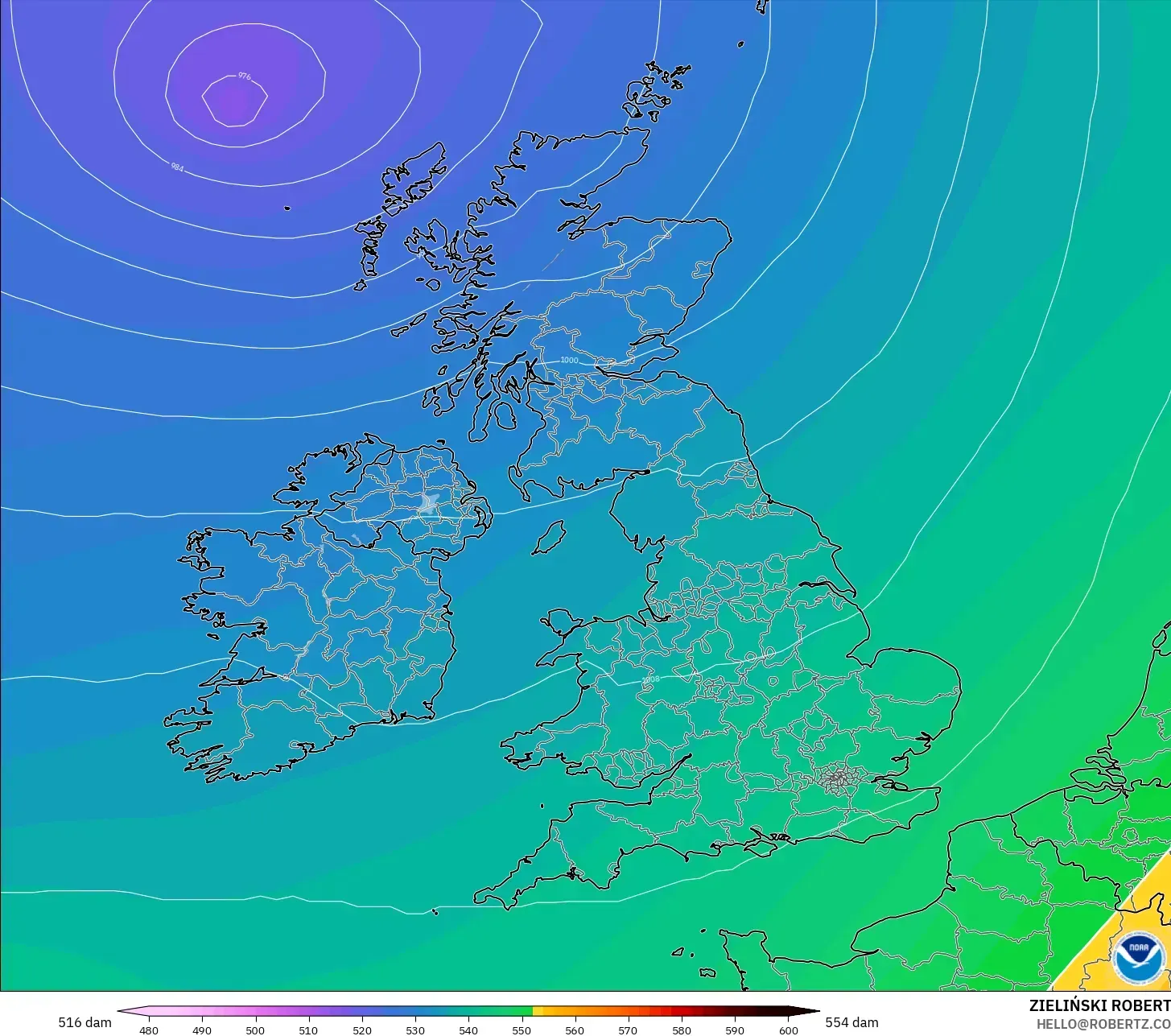 GFS model - Britania Raya, Ketinggian geopotensial pada 500 hPa