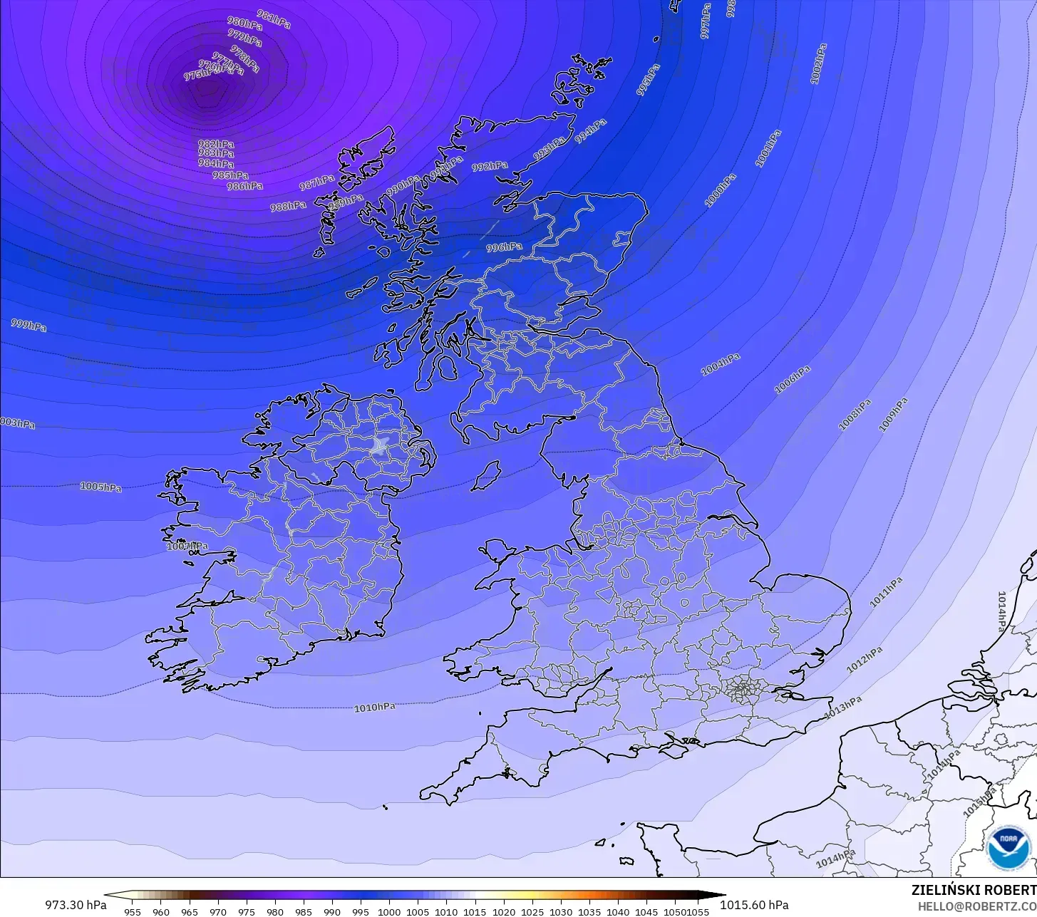 GFS model - Britania Raya, Tekanan
