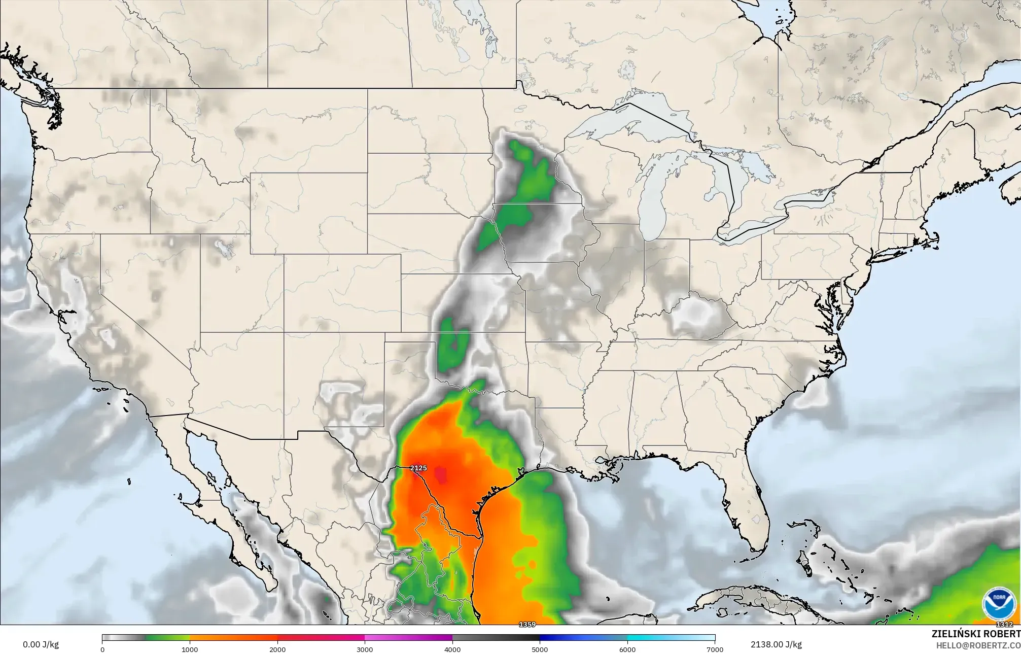 GFS model - Amerika Serikat, CAPE
