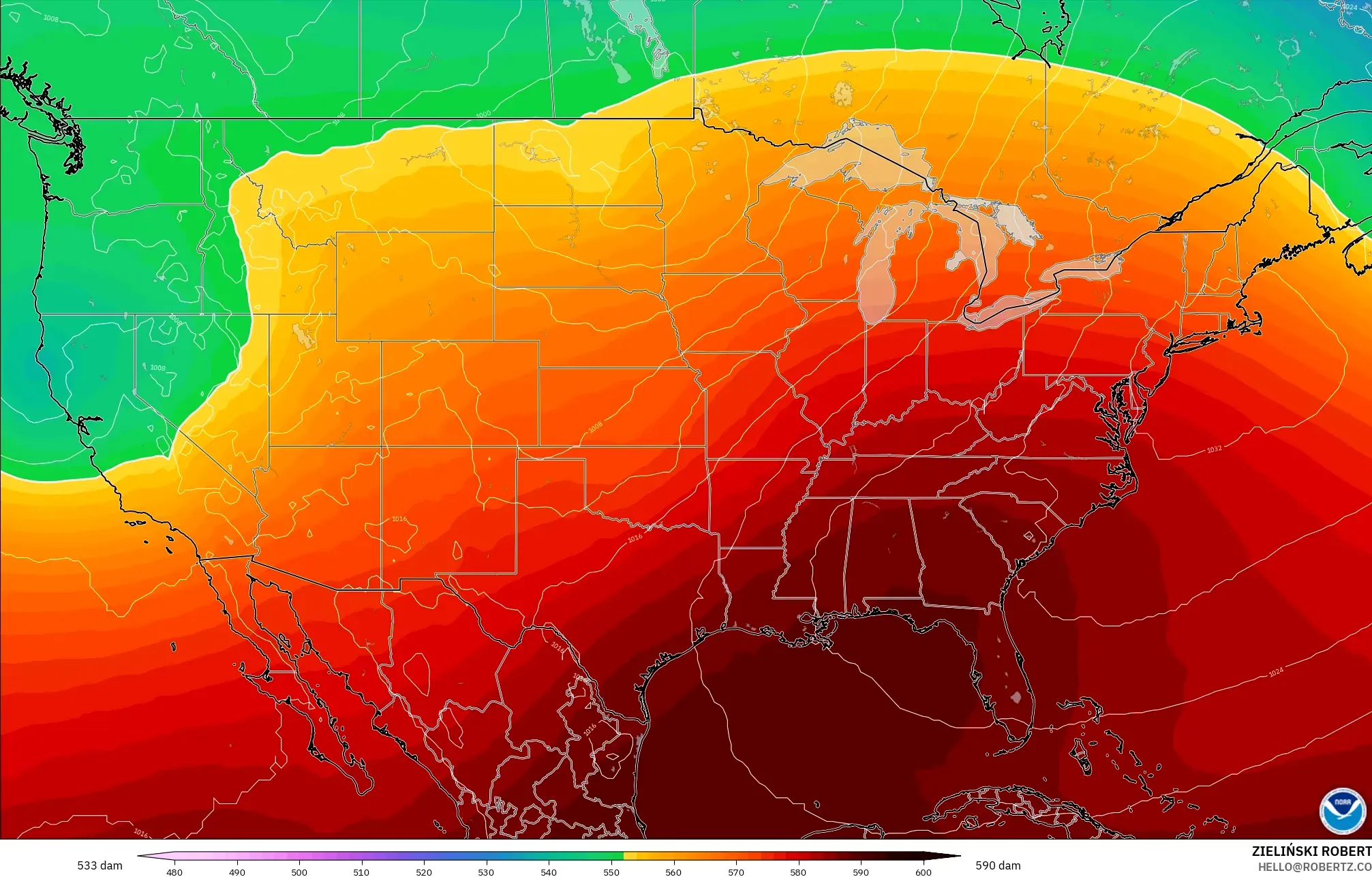 GFS model - Amerika Serikat, Ketinggian geopotensial pada 500 hPa