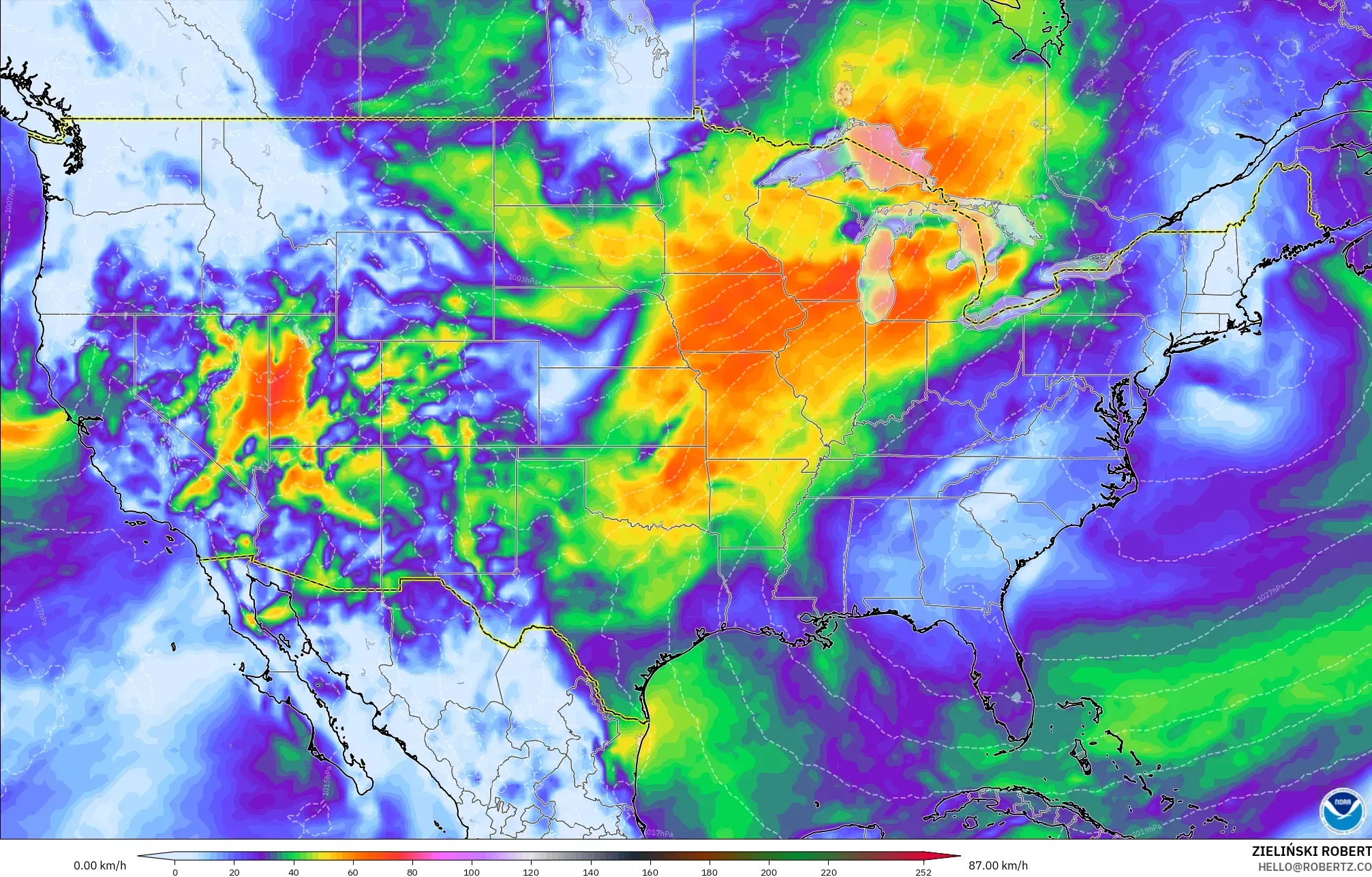 GFS model - Amerika Serikat, Puncak Hembusan