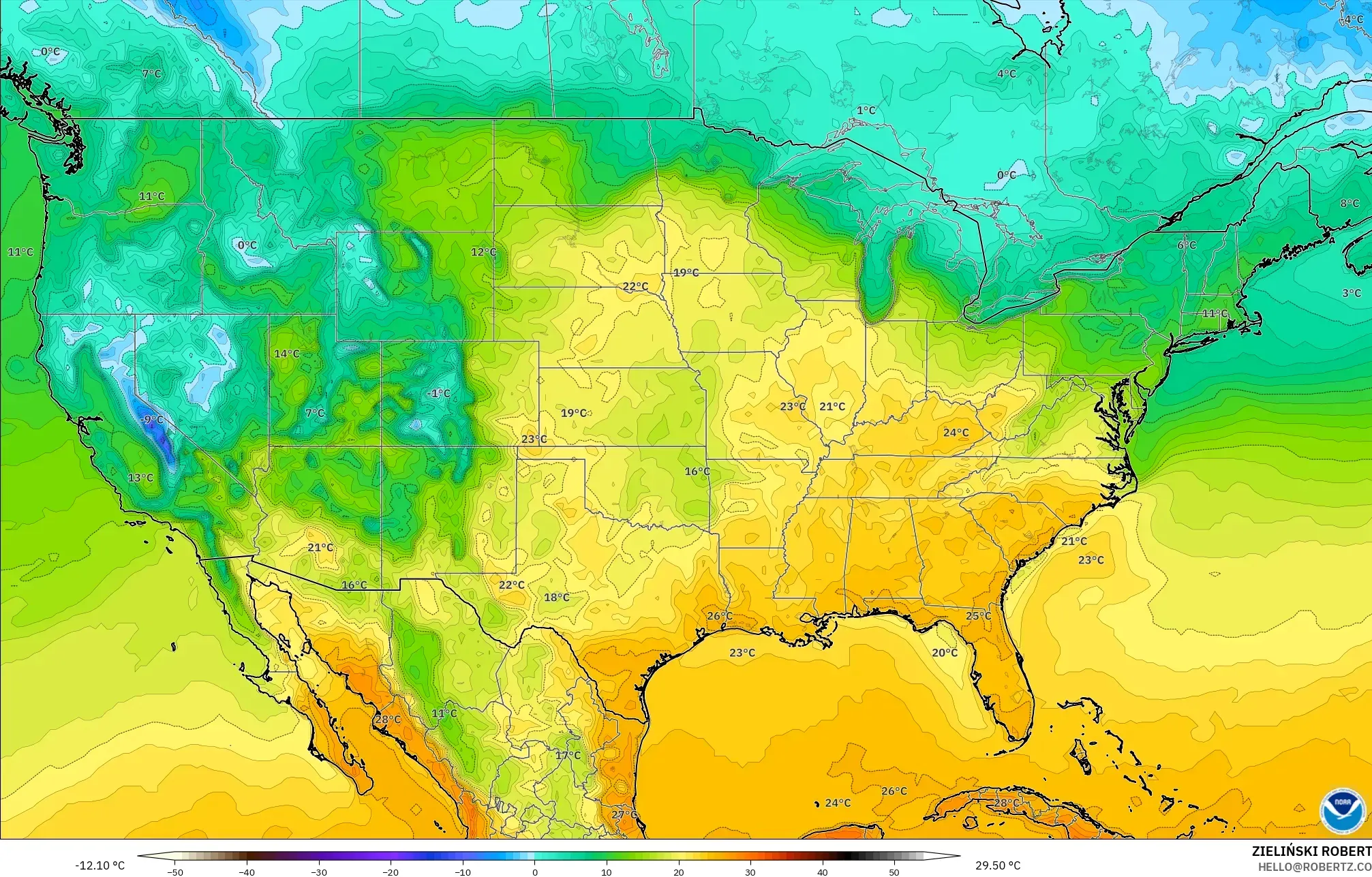 GFS model - Amerika Serikat, Suhu 2 m