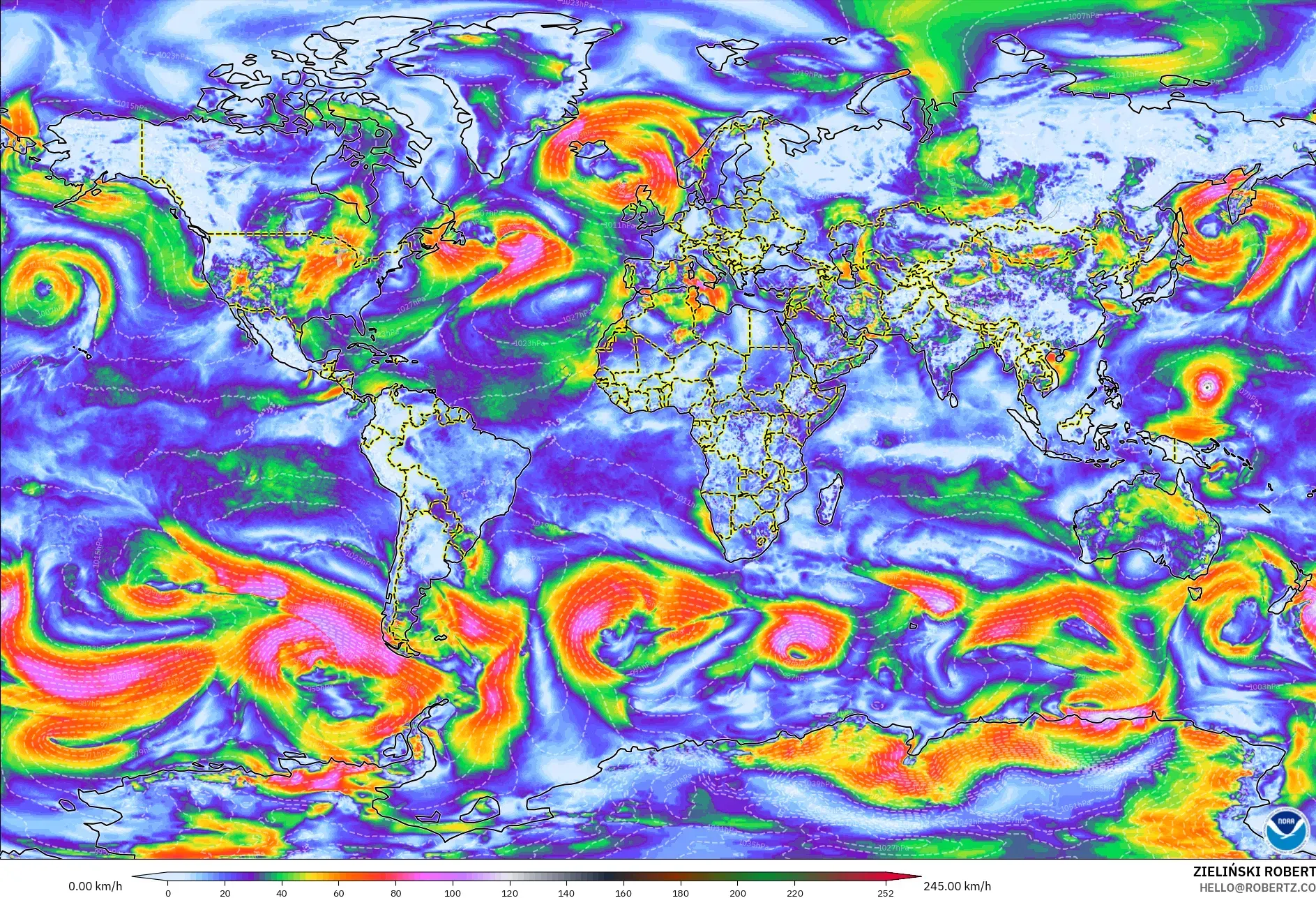 GFS model - Dunia, Hembusan Angin