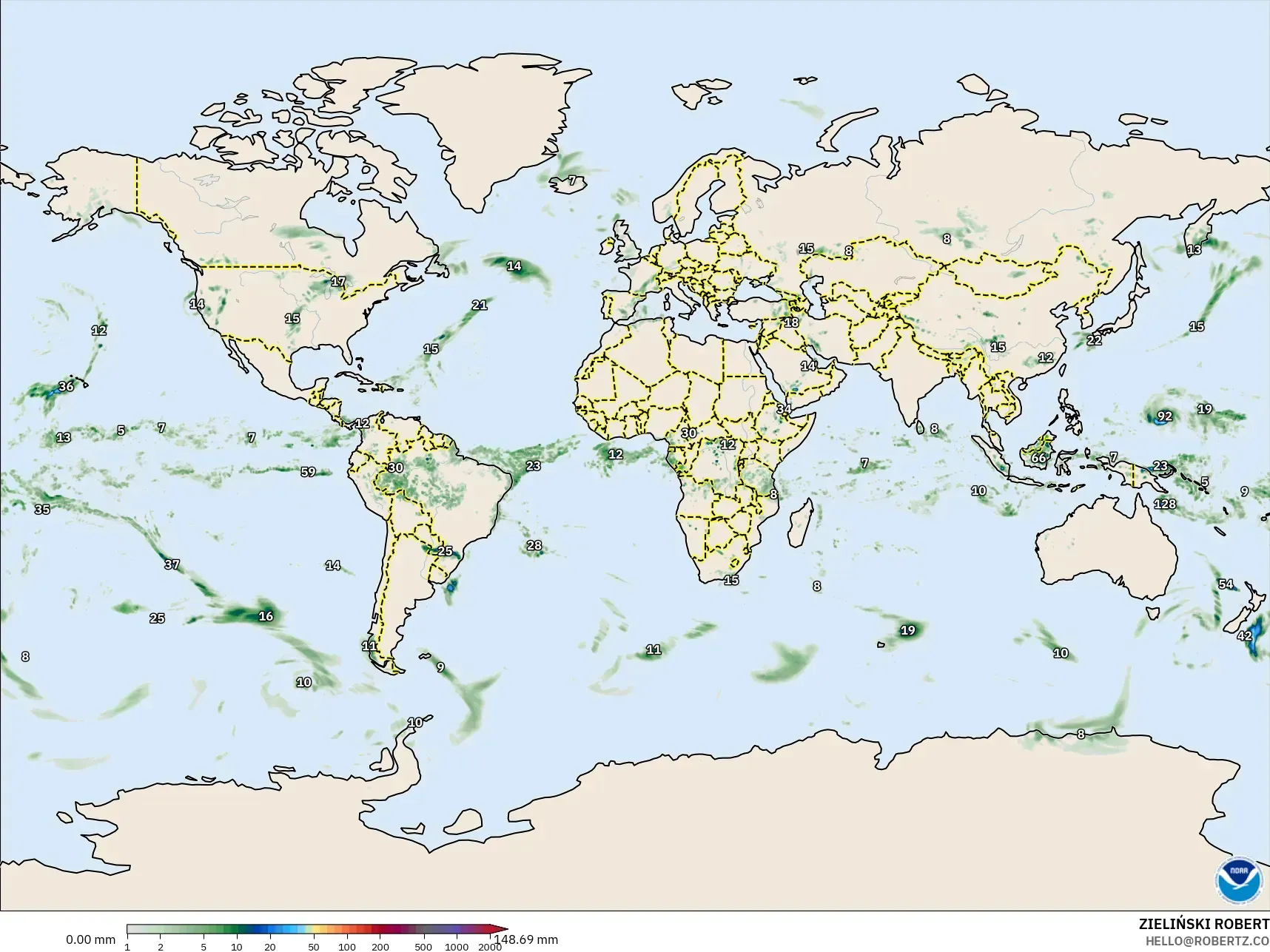 GFS model - Dunia, Akumulasi Curah Hujan