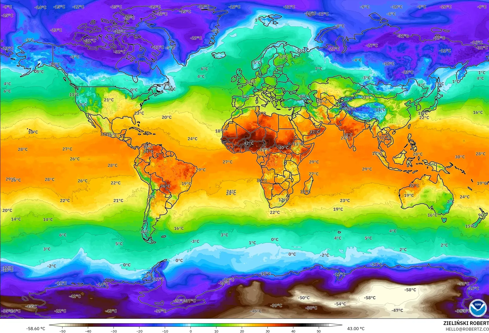 GFS model - Dunia, Suhu 2 m