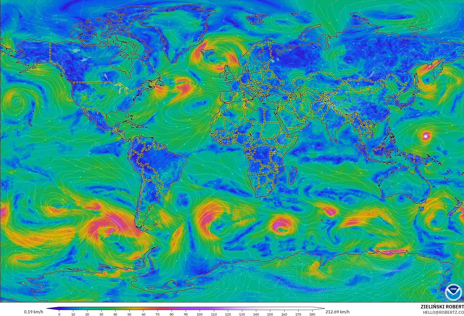GFS model - Dunia, Angin 10 m