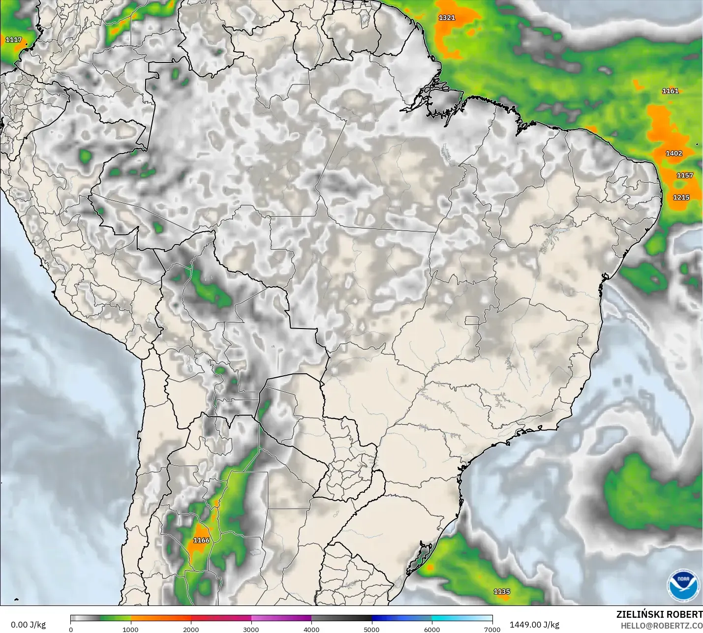GFS model - Brazil, CAPE