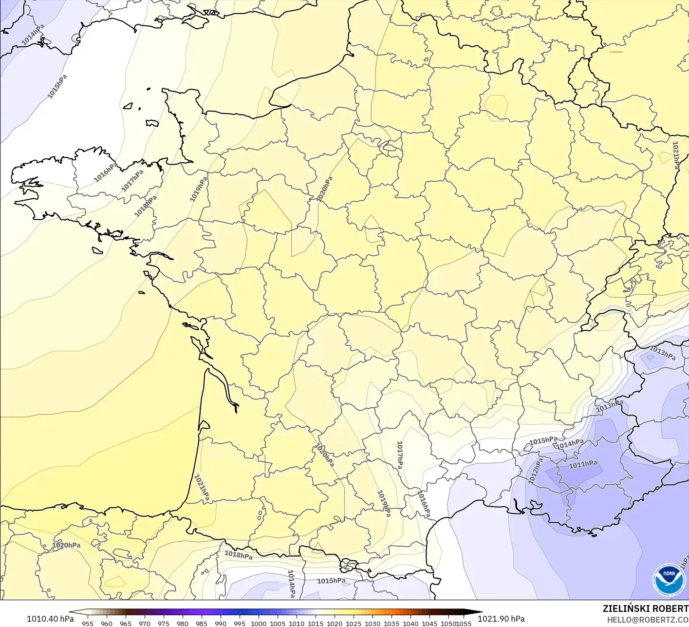 GFS model - France, Pressure