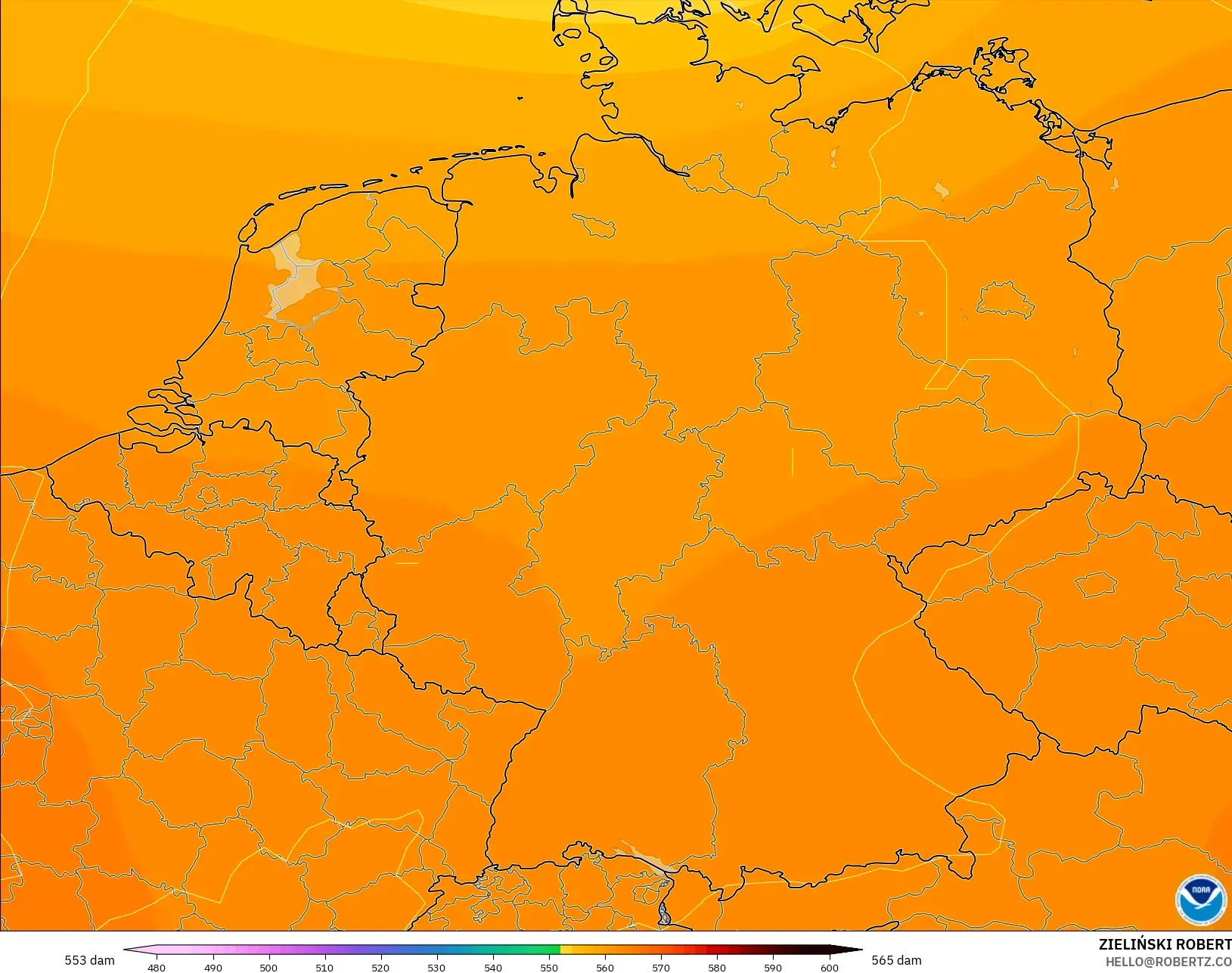 GFS model - Germany, Geopotential height at 500hPa