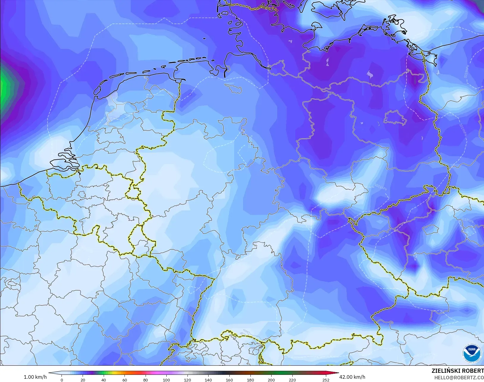 GFS model - Germany, Wind Gusts