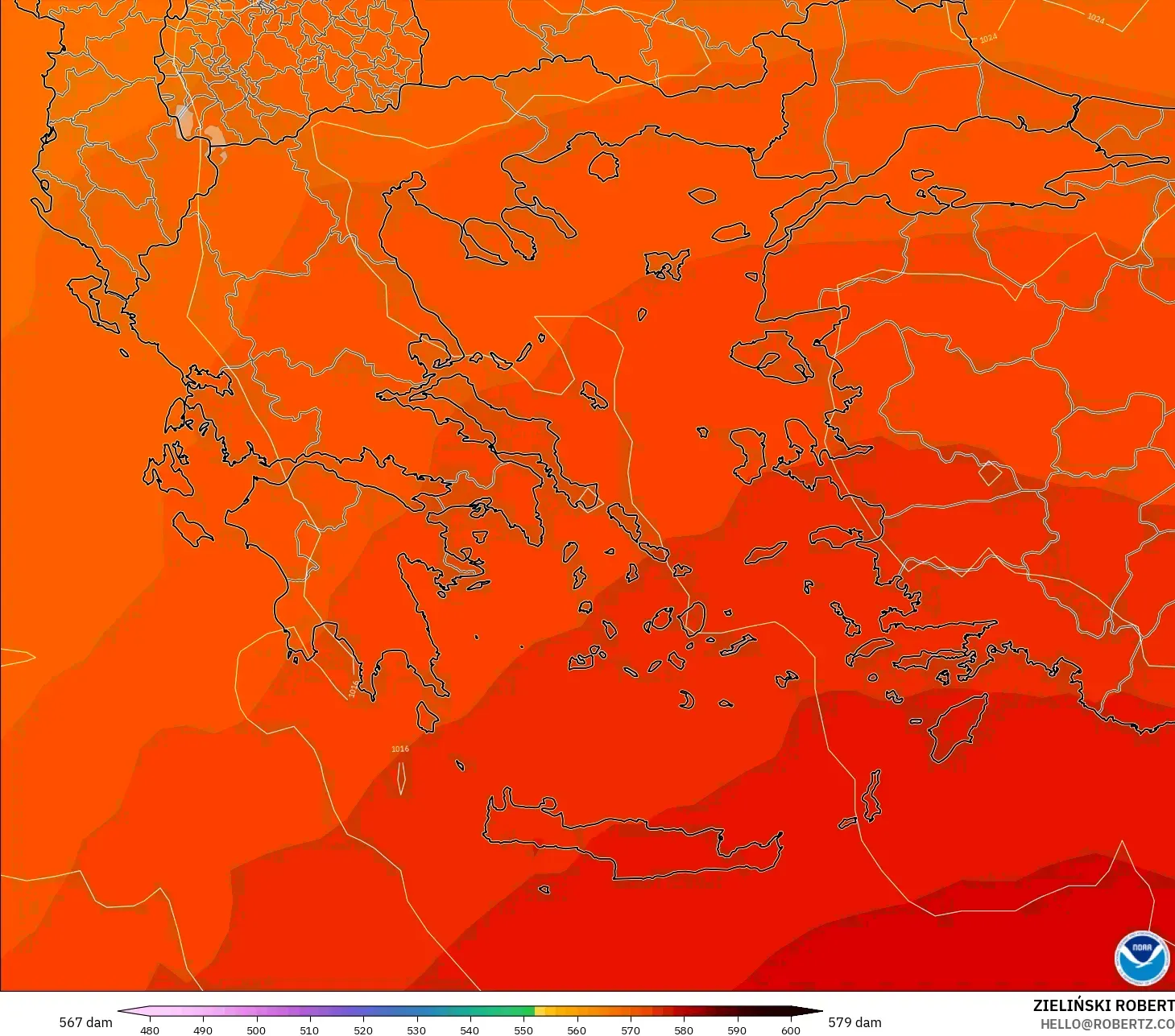 GFS model - Greece, Geopotential height at 500hPa