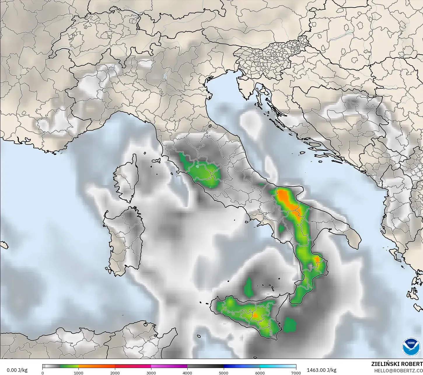 GFS model - Italy, CAPE