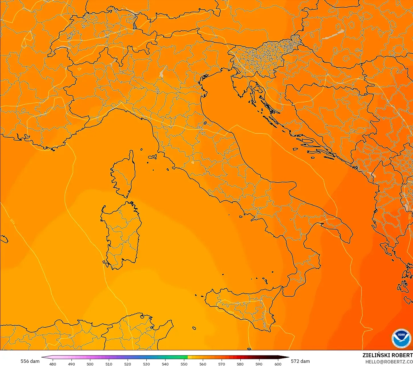 GFS model - Italy, Geopotential height at 500hPa